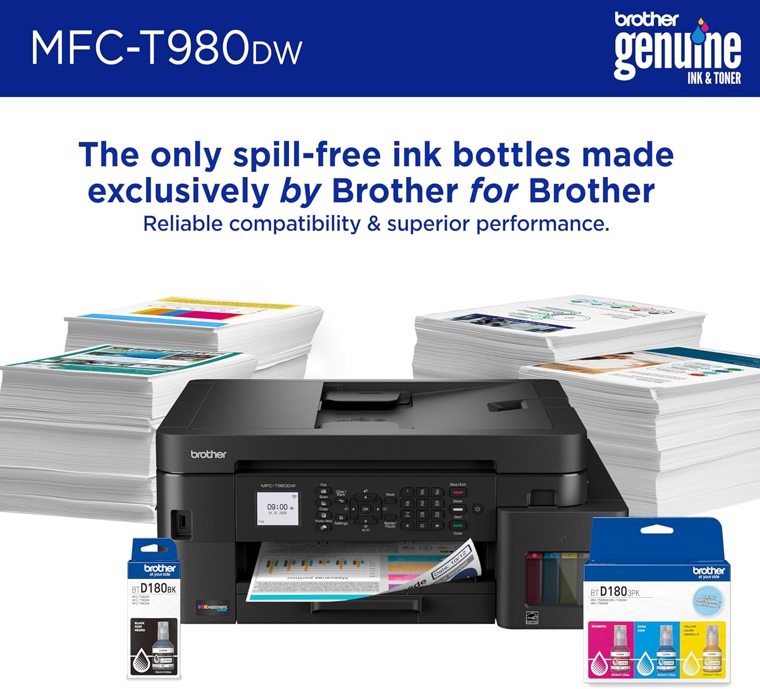 image:imageBrother INKvestment Tank 980 Wireless and Ethernet Color Inkjet AllinOne Printer with Multipurpose Tray Includes up to 3 Years of Ink inBox1 and Limited Warranty2 MFCT980DW