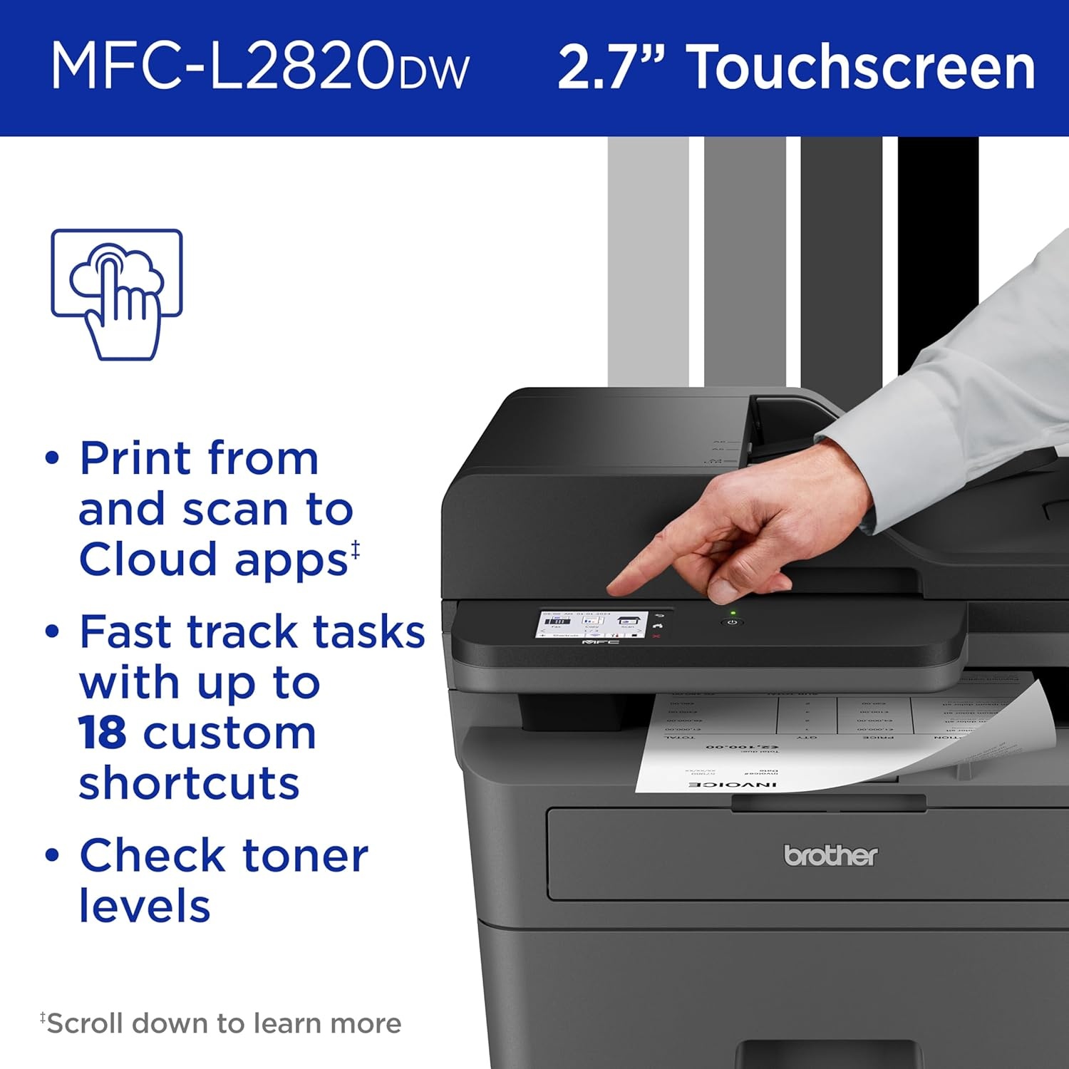 image:imageBrother MFCL2820DW Wireless Compact Monochrome AllinOne Laser Printer with Copy Scan and Fax Duplex Black amp White Includes Refresh Subscription Trial1 Works with AlexaMFCL2820DW