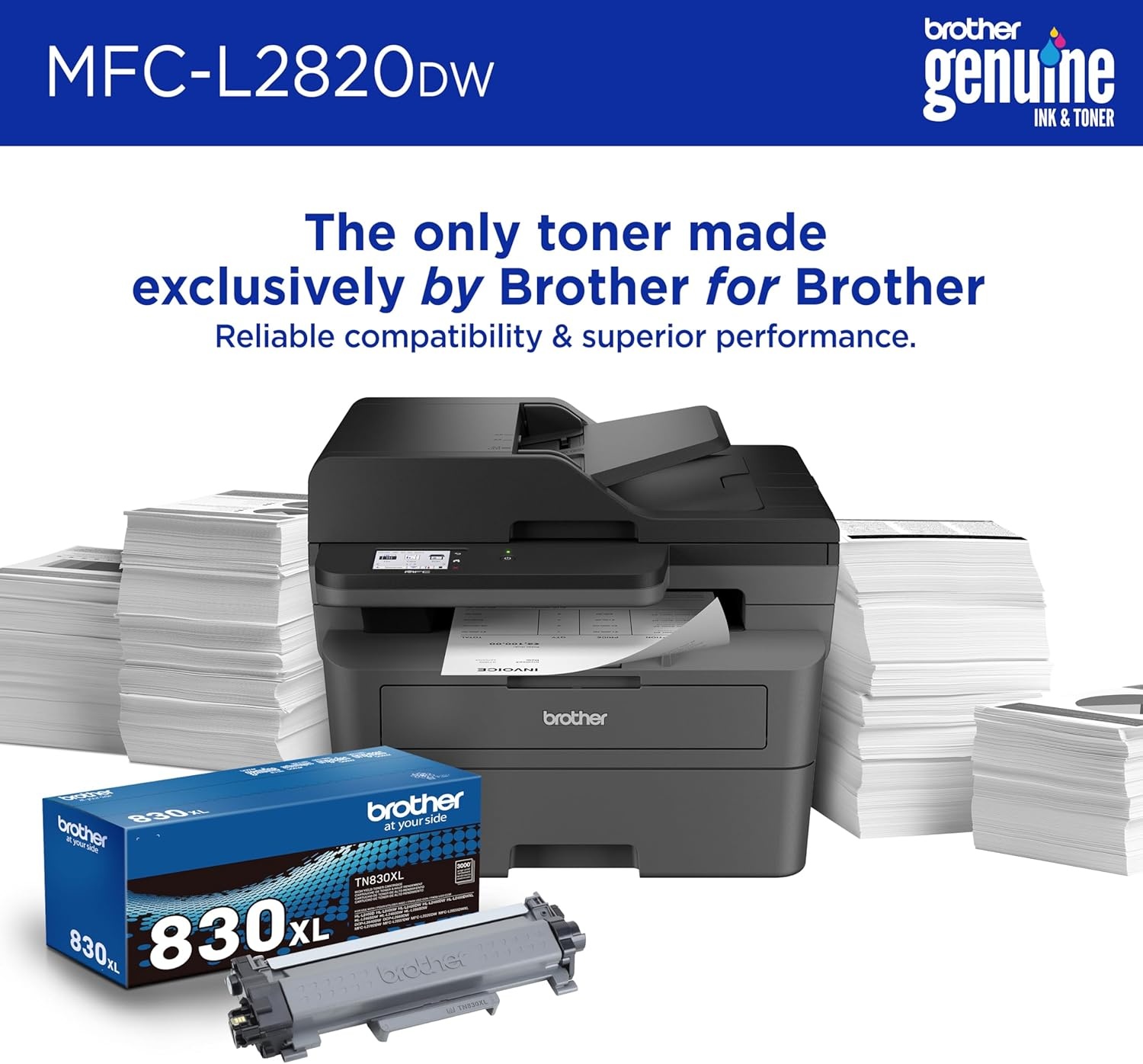 image:imageBrother MFCL2820DW Wireless Compact Monochrome AllinOne Laser Printer with Copy Scan and Fax Duplex Black amp White Includes Refresh Subscription Trial1 Works with AlexaMFCL2820DW