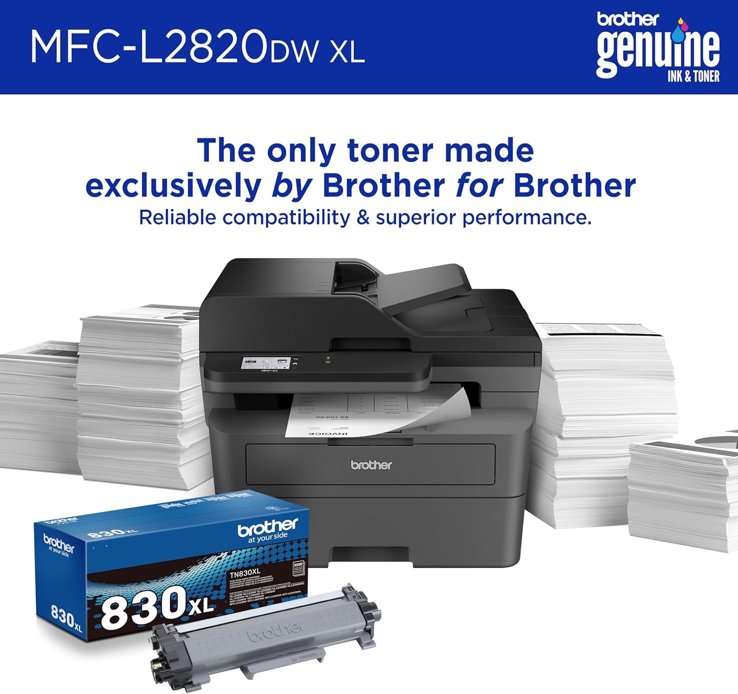 image:imageBrother MFCL2820DW Wireless Compact Monochrome AllinOne Laser Printer with Copy Scan and Fax Duplex Black amp White Includes Refresh Subscription Trial1 Works with AlexaMFCL2820DWXL