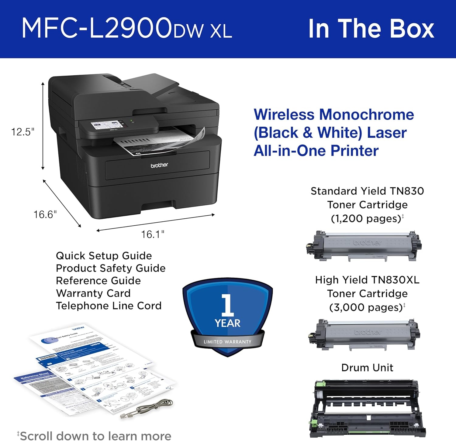 image:imageBrother MFCL2900DW XL Wireless Compact Monochrome AllinOne Laser Printer with Duplex Copy amp Scan Fax Black amp White Up to 4200 Pages of Toner Included1 Amazon Dash Replenishment ReadyNew