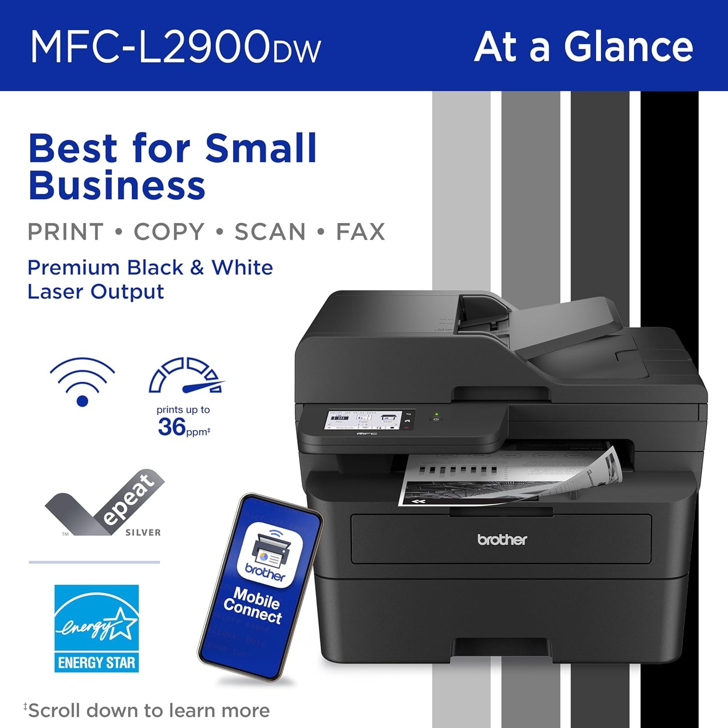 image:imageBrother MFCL2900DW XL Wireless Compact Monochrome AllinOne Laser Printer with Duplex Copy amp Scan Fax Black amp White Up to 4200 Pages of Toner Included1 Amazon Dash Replenishment ReadyNew