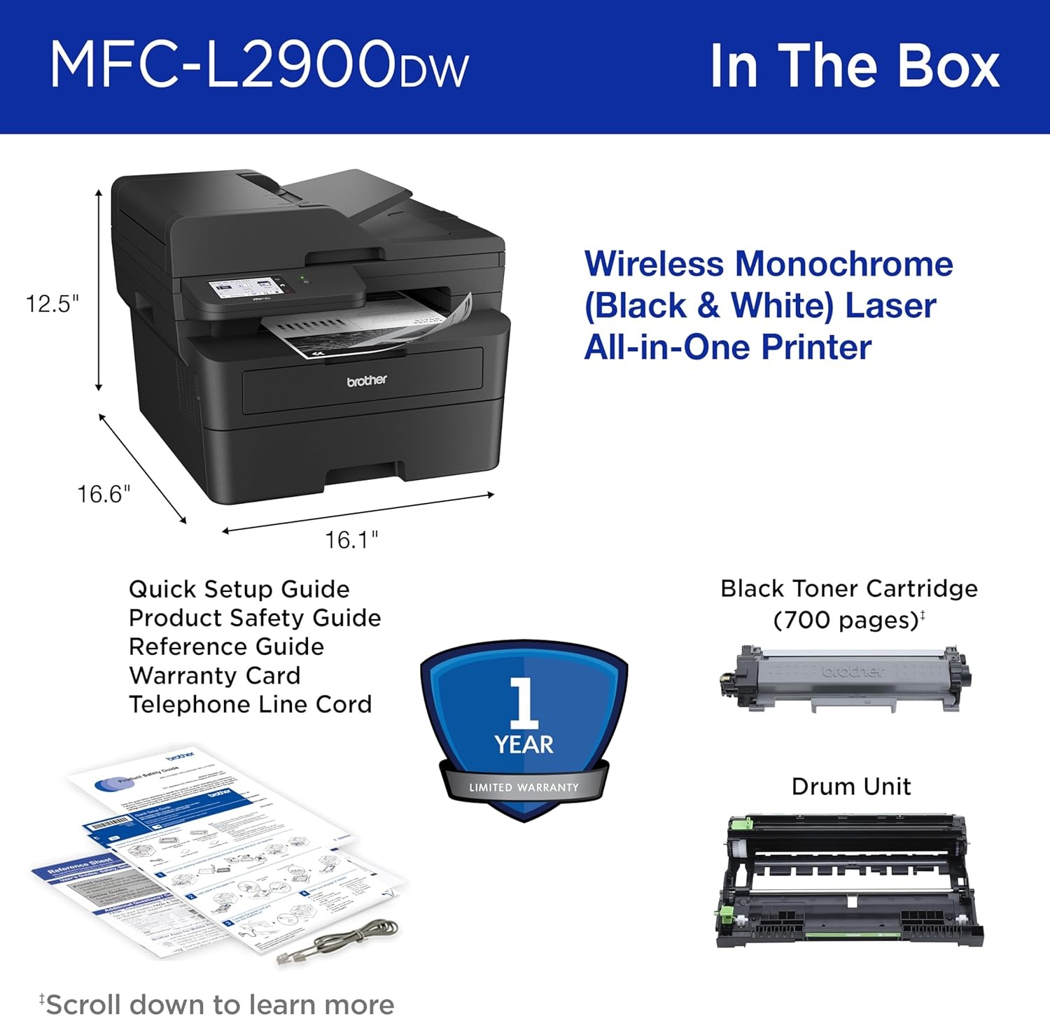image:imageBrother MFCL2900DW XL Wireless Compact Monochrome AllinOne Laser Printer with Duplex Copy amp Scan Fax Black amp White Up to 4200 Pages of Toner Included1 Amazon Dash Replenishment ReadyRenewed Refurbished