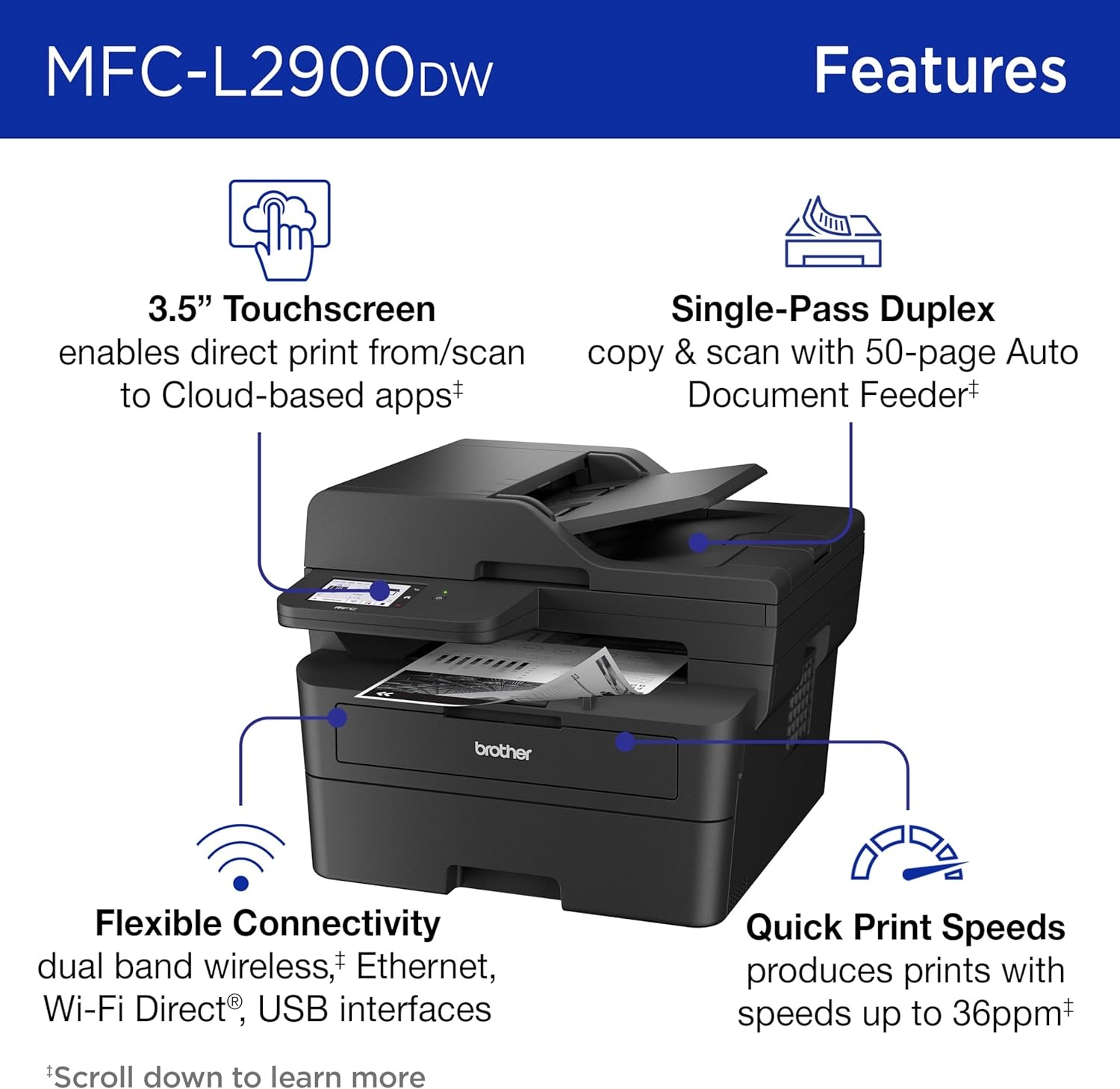 image:imageBrother MFCL2900DW XL Wireless Compact Monochrome AllinOne Laser Printer with Duplex Copy amp Scan Fax Black amp White Up to 4200 Pages of Toner Included1 Amazon Dash Replenishment ReadyRenewed Refurbished
