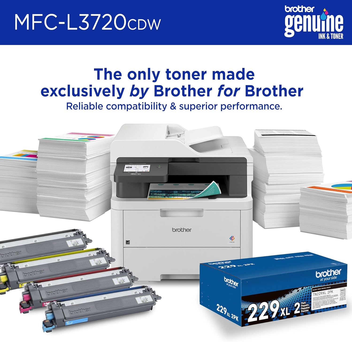 image:imageBrother MFCL3720CDW Wireless Color Laser Printer with Scanner Copier and Fax Auto Duplex and 250Sheet Capacity Includes Refresh Subscription Trial1 Amazon Dash Replenishment ReadyRenewed Refurbished