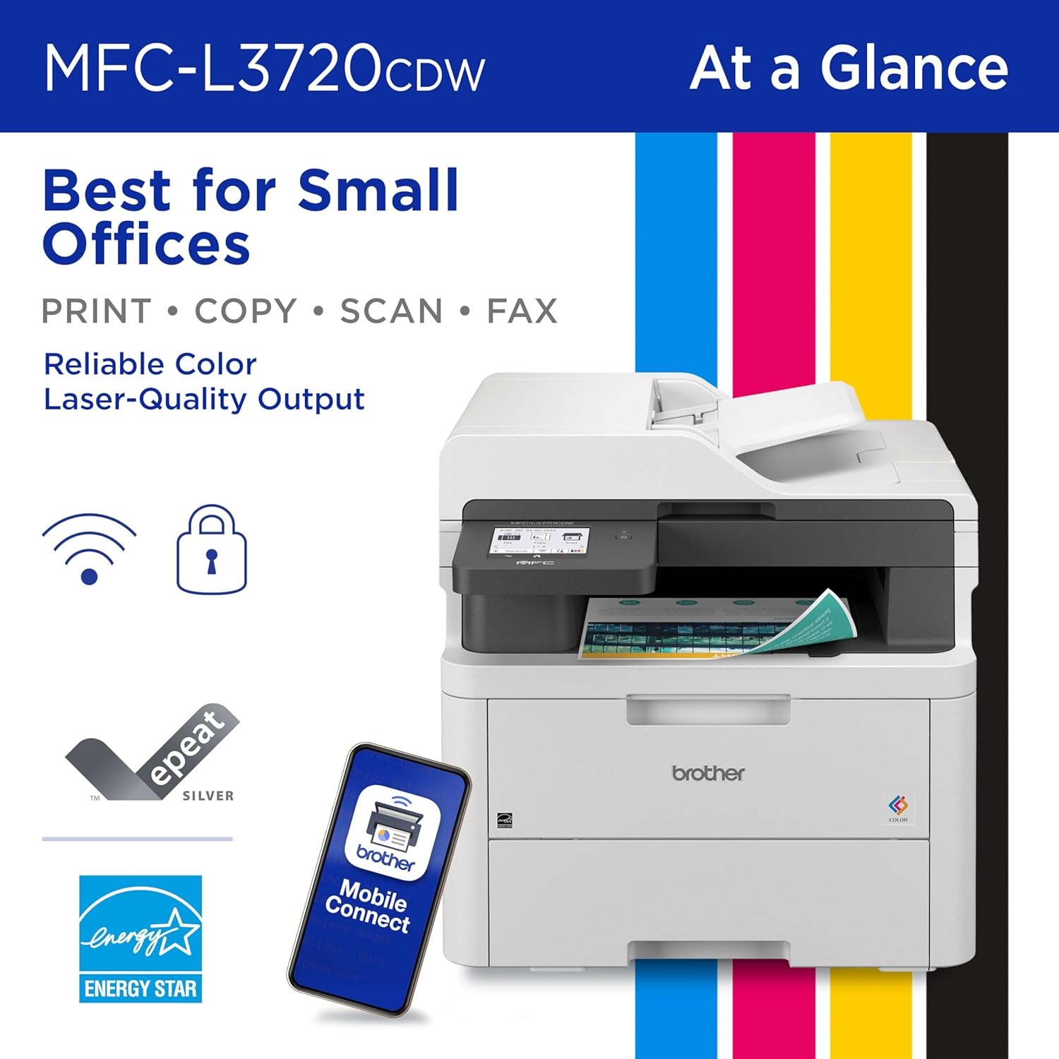 image:imageBrother MFCL3720CDW Wireless Color Laser Printer with Scanner Copier and Fax Auto Duplex and 250Sheet Capacity Includes Refresh Subscription Trial1 Amazon Dash Replenishment ReadyRenewed Refurbished