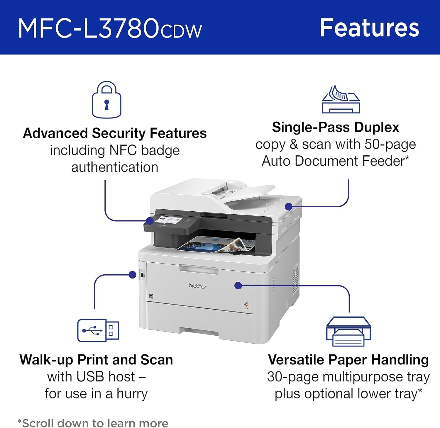 image:imageBrother MFCL3780CDW Wireless Digital Color AllinOne Printer with Laser Quality Output Single Pass Duplex Copy amp Scan Includes 2 Month Refresh Subscription Trial Works with AlexaNew