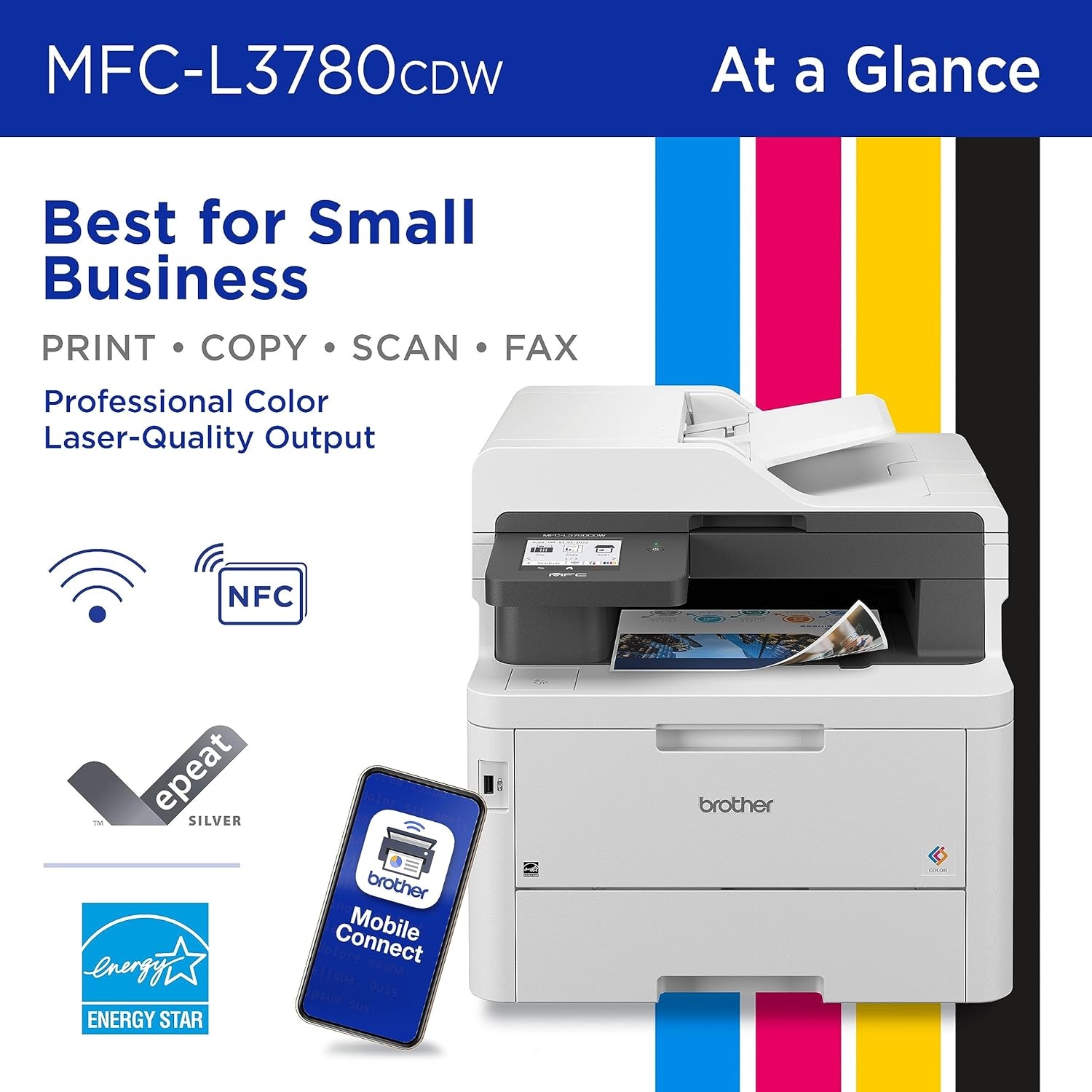 image:imageBrother MFCL3780CDW Wireless Digital Color AllinOne Printer with Laser Quality Output Single Pass Duplex Copy amp Scan Includes 2 Month Refresh Subscription Trial Works with AlexaNew
