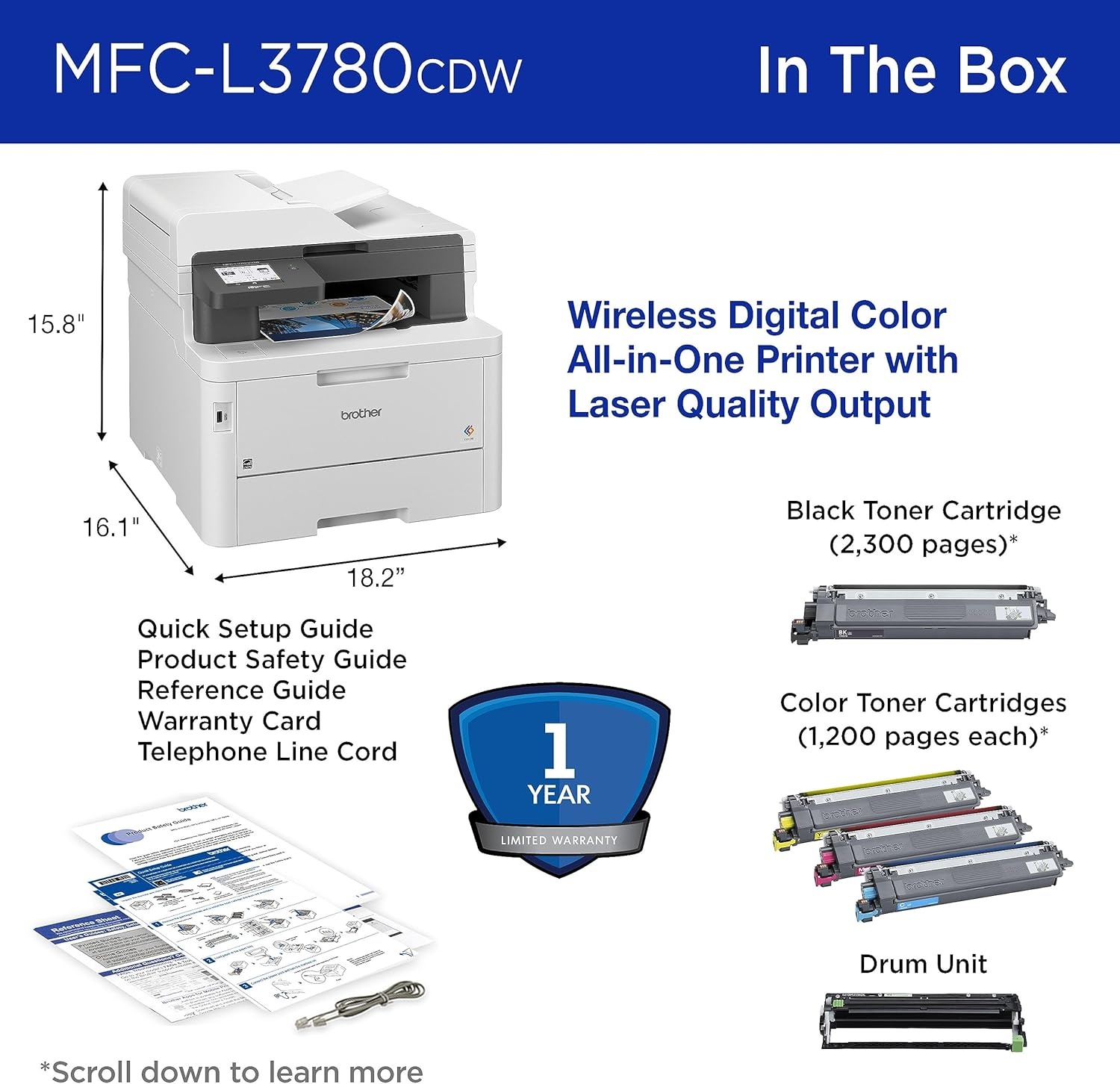 image:imageBrother MFCL3780CDW Wireless Digital Color AllinOne Printer with Laser Quality Output Single Pass Duplex Copy amp Scan Includes 2 Month Refresh Subscription Trial Works with AlexaNew