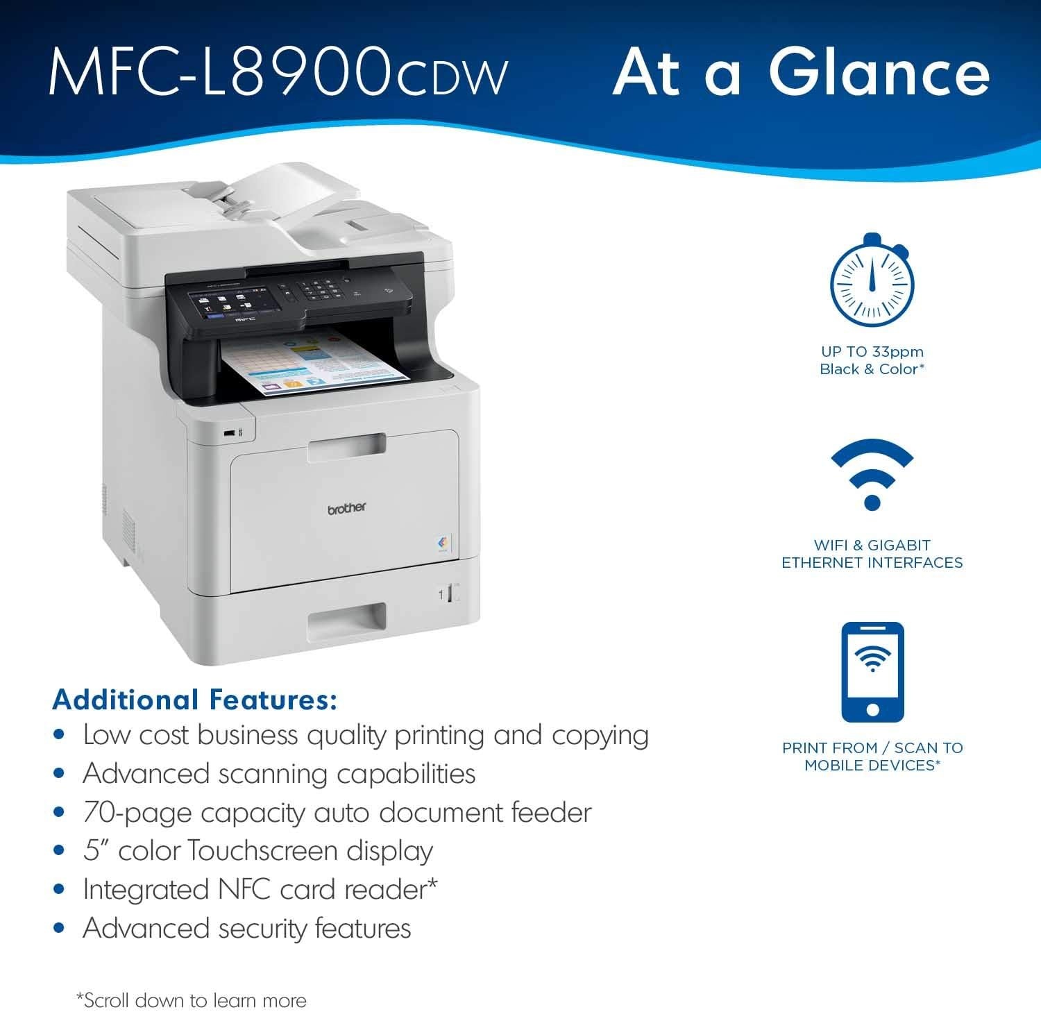 image:imageBrother MFCL8930CDW Business Color Laser AllinOne Printer with Duplex Print Scan Copy LowCost Printing and Advanced Security FeaturesPrevious Version MFCL8900CDW