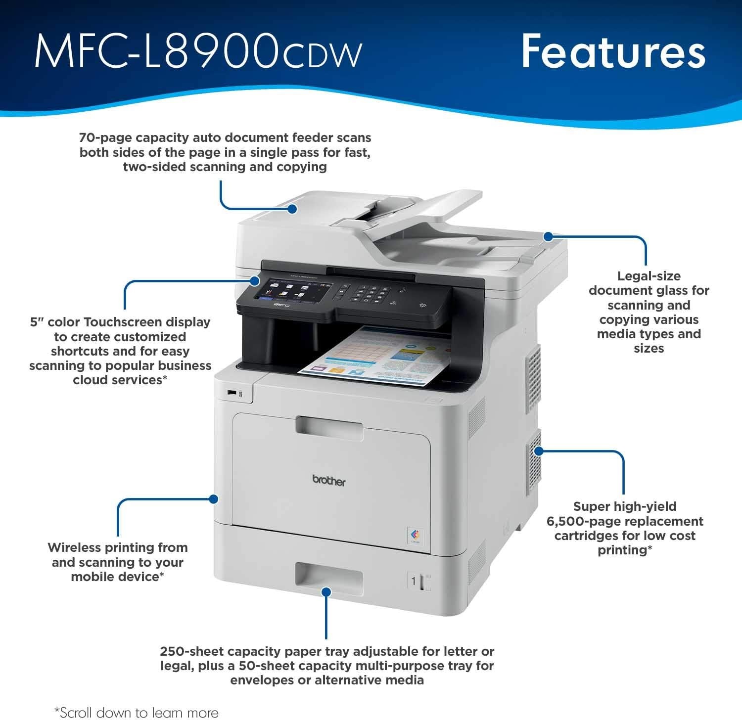 image:imageBrother MFCL8930CDW Business Color Laser AllinOne Printer with Duplex Print Scan Copy LowCost Printing and Advanced Security FeaturesPrevious Version MFCL8900CDW