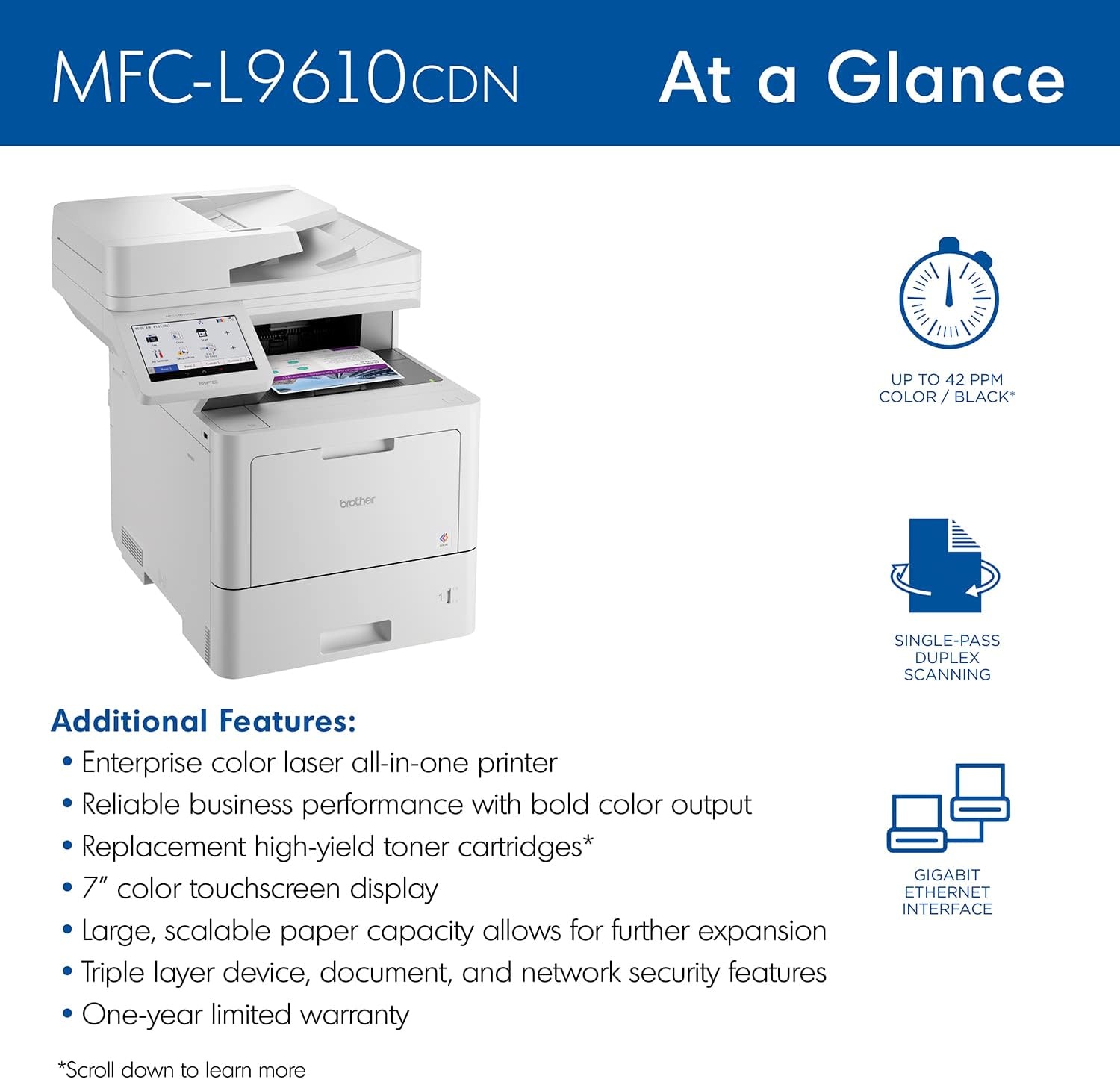 image:imageBrother MFCL9610CDN Enterprise Color Laser AllinOne Printer with Fast Printing Large Paper Capacity and Advanced Security FeaturesMFCL9610CDN