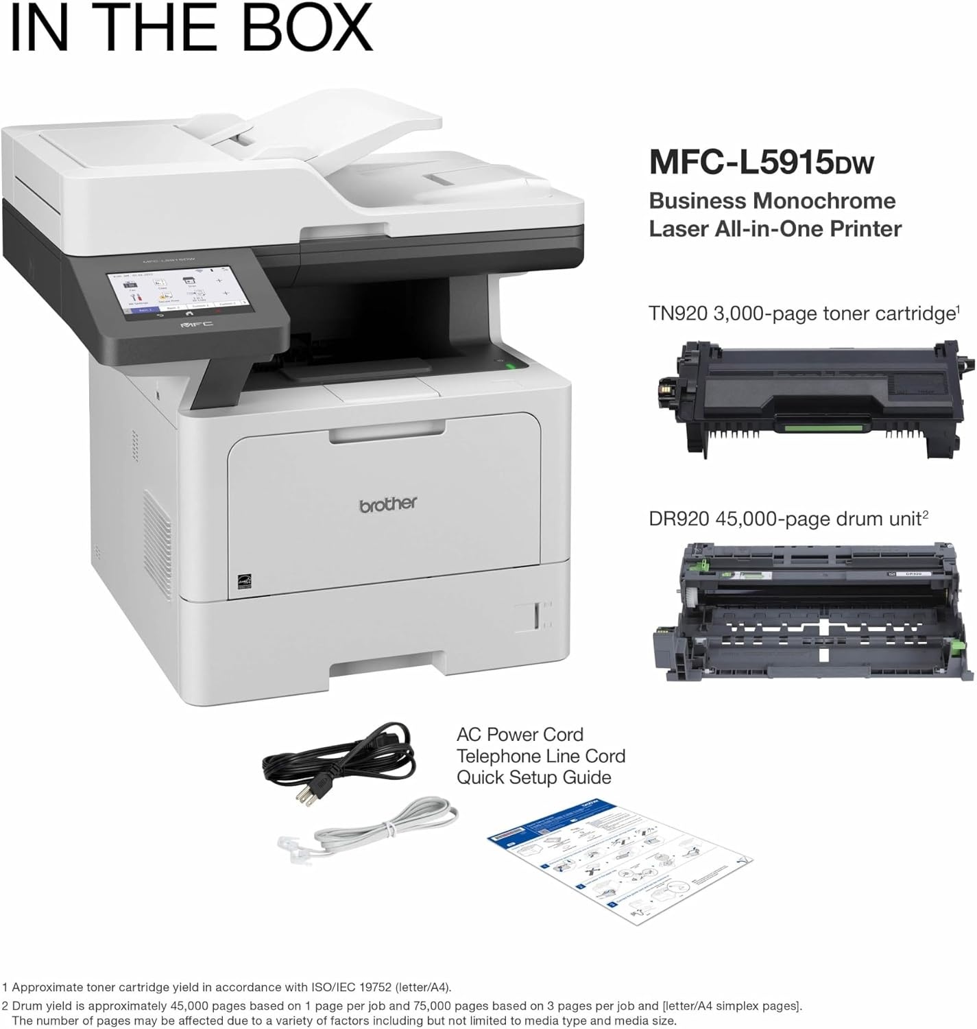 image:imageBrother Professional Laser Printer AllinOne with Scanner and Copier HighSpeed 50 ppm Monochrome Printing Wireless Network Ready DualBand WiFi Auto 2Sided Print MFCL5915DWNew