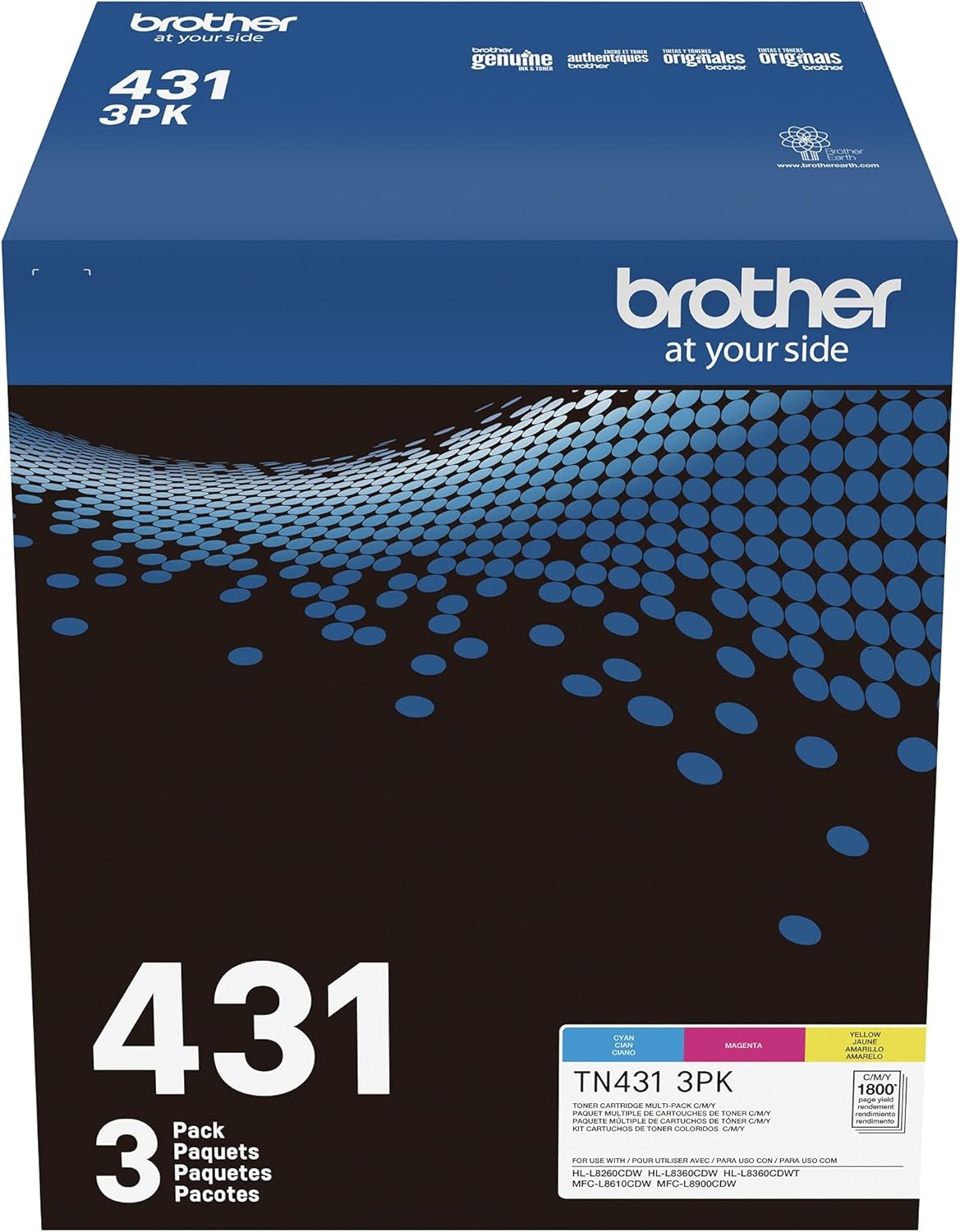 image:imageBrother TN431 3PK Cyan Magenta Yellow Standard Yield Model TN4313PKColors