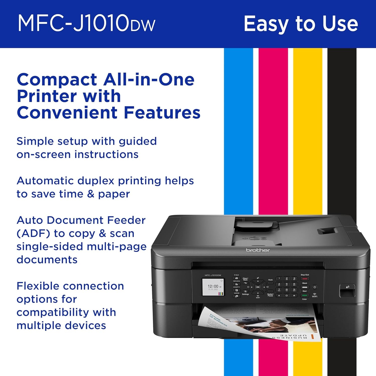 image:imageBrother Work Smart 1360 Wireless Color Inkjet AllinOne Printer with Automatic Duplex Printing and 18 Color Display Includes Refresh Subscription Trial1 MFCJ1360DW Uses LC501 Series InksPrevious Model MFCJ1010DW