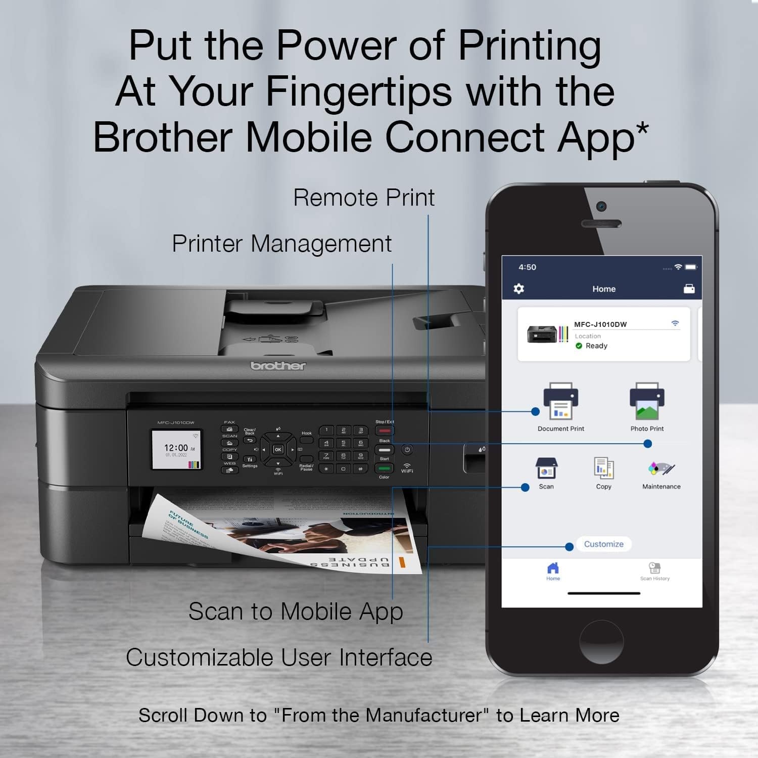 image:imageBrother Work Smart 1360 Wireless Color Inkjet AllinOne Printer with Automatic Duplex Printing and 18 Color Display Includes Refresh Subscription Trial1 MFCJ1360DW Uses LC501 Series InksPrevious Model MFCJ1010DW