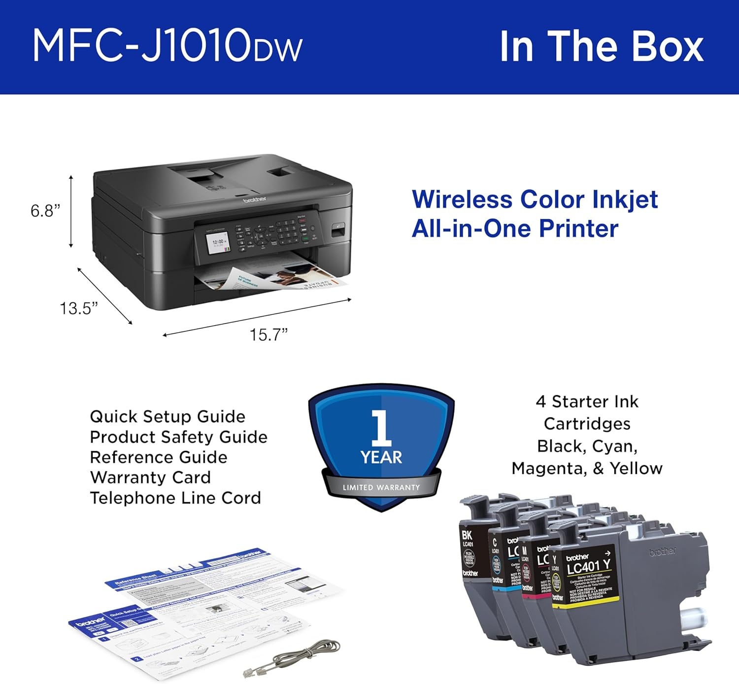 image:imageBrother Work Smart 1360 Wireless Color Inkjet AllinOne Printer with Automatic Duplex Printing and 18 Color Display Includes Refresh Subscription Trial1 MFCJ1360DW Uses LC501 Series InksPrevious Model MFCJ1010DW