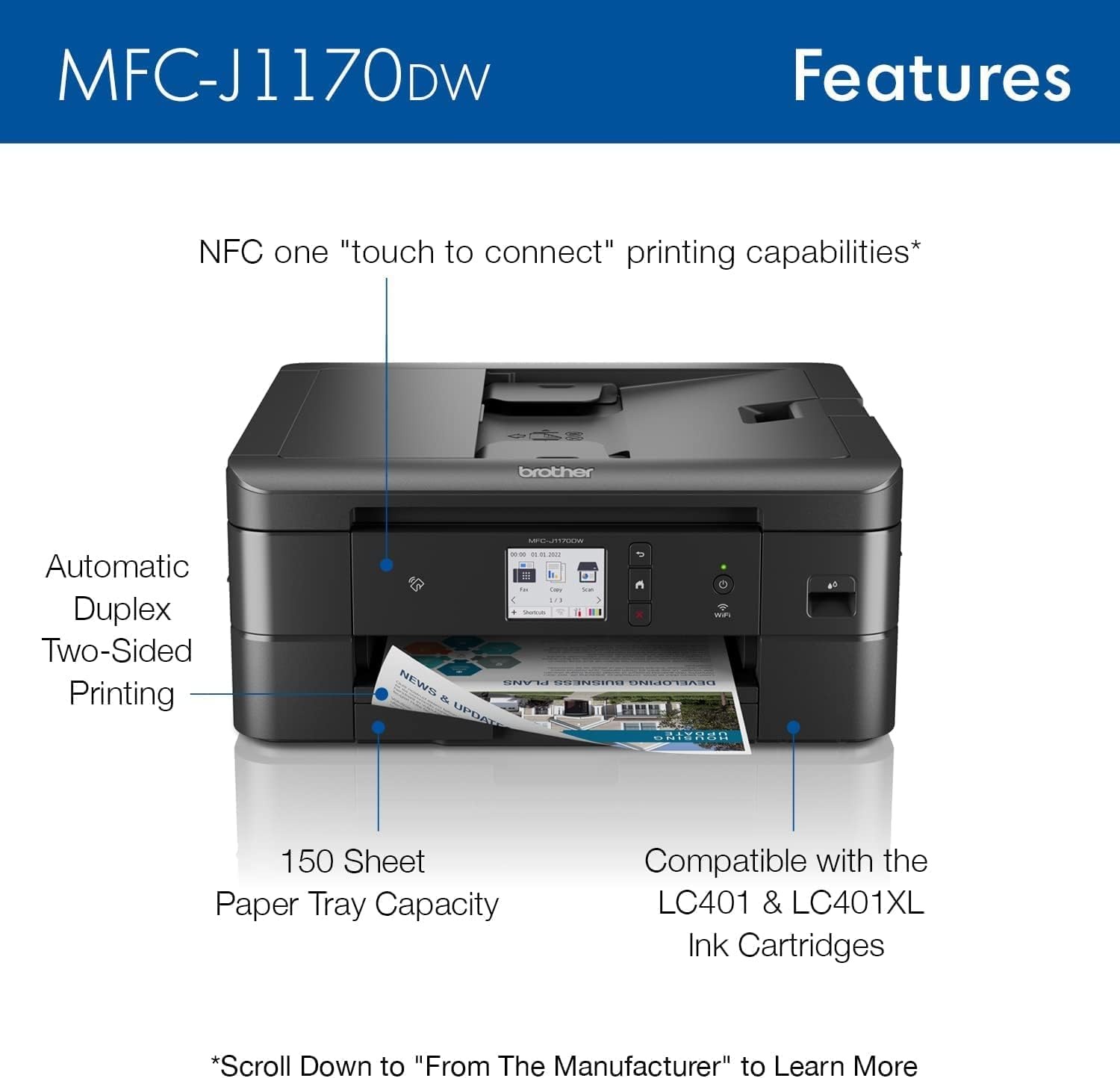 image:imageBrother Work Smart 1410 Wireless Color Inkjet AllinOne Printer with 27 Touchscreen and Automatic Duplex Printing Includes Refresh Subscription Trial1 MFCJ1410DWPrevious Model MFCJ1170DW