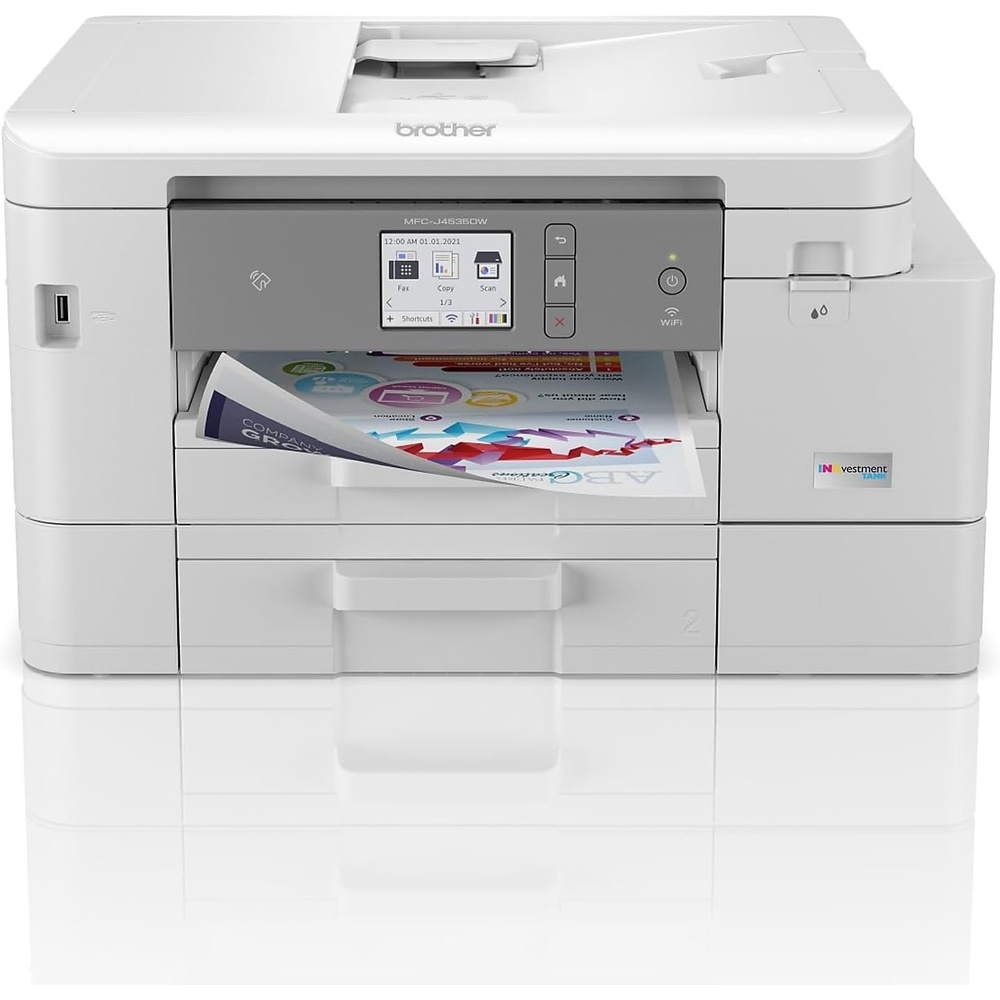 image:imageBrother INKvestment 4555 Wireless Color Inkjet AllinOne Printer with 27 Color Touchscreen and 2 Paper Trays Includes Refresh Subscription Trial1 MFCJ4555DWMFCJ4535DW