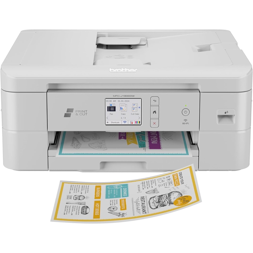 image:imageBrother Wireless AllinOne Color Inkjet Printer with Auto Paper Cutter Scanner Copier and Fax for Home Office Print and Cut Machine with Mobile Printing and 150Sheet Capacity J1800DW