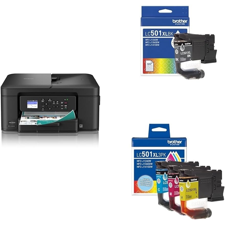 image:imageBrother Work Smart 1360 Wireless Color Inkjet AllinOne Printer with Automatic Duplex Printing and 18 Color Display Includes Refresh Subscription Trial1 MFCJ1360DW Uses LC501 Series InksCurrent Model MFCJ1360DW High Yield Inks