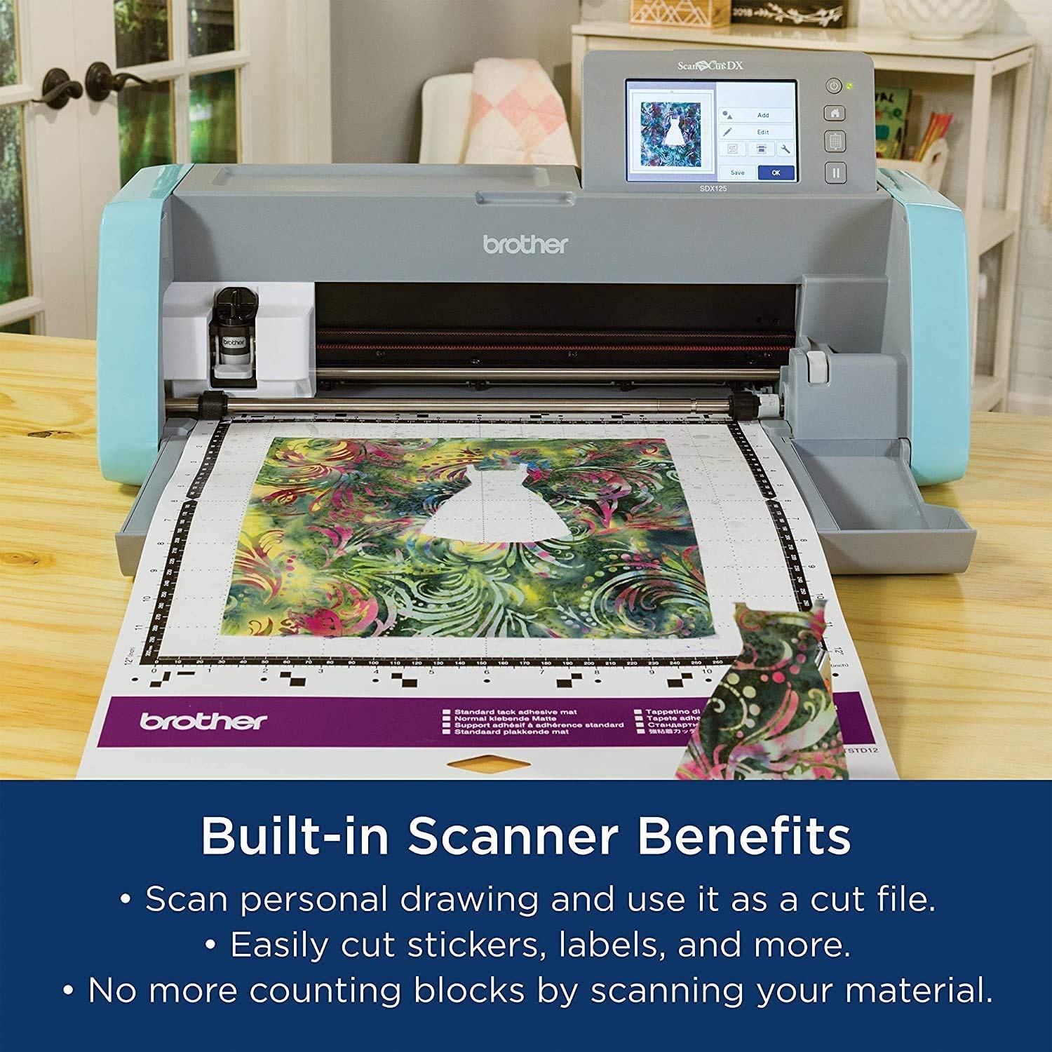 image:imageBrother ScanNCut SDX125E Electronic DIY Cutting Machine with Scanner Make Custom Stickers Vinyl Wall Art Greeting Cards and More with 682 Included PatternsGreyAqua