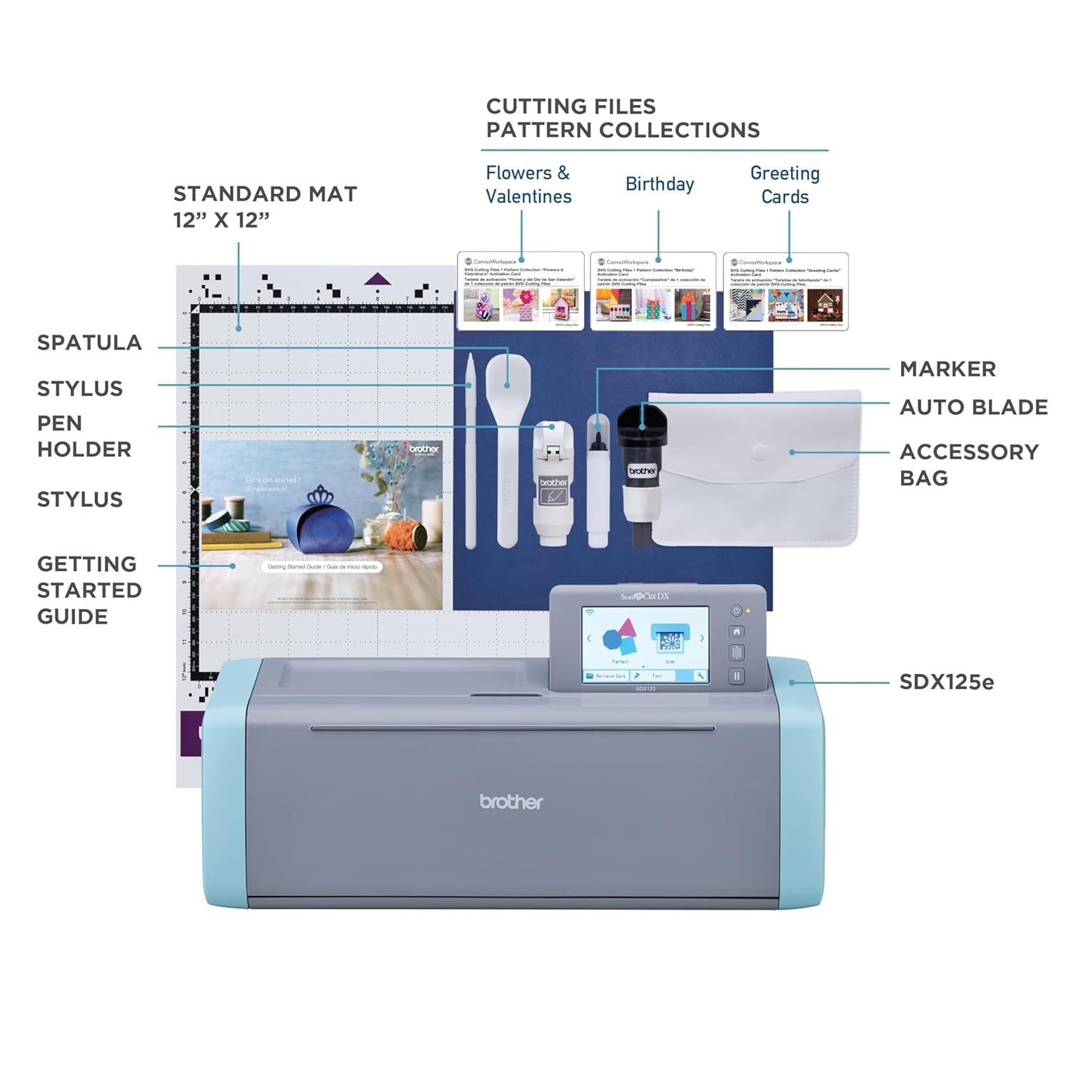 image:imageBrother ScanNCut SDX125E Electronic DIY Cutting Machine with Scanner Make Custom Stickers Vinyl Wall Art Greeting Cards and More with 682 Included PatternsGreyAqua