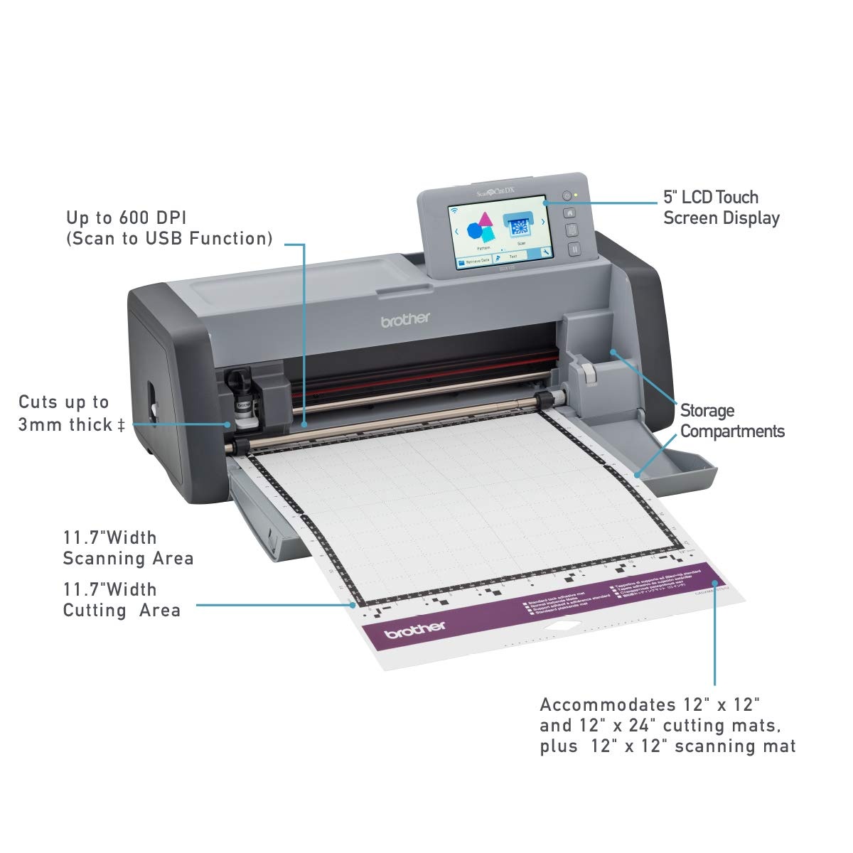 image:imageBrother ScanNCut SDX125E Electronic DIY Cutting Machine with Scanner Make Custom Stickers Vinyl Wall Art Greeting Cards and More with 682 Included PatternsTitaniumGrey
