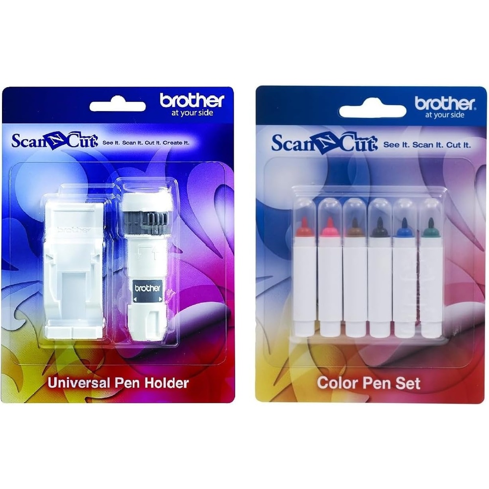 image:imageBrother ScanNCut Pen Set CAPEN1 6Piece Color Permanent Ink Pens for Drawing and Writing Includes Red Pink Brown Black Blue and GreenColor Pen Set Holder