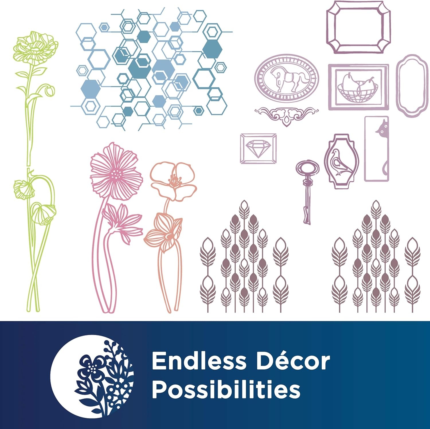 image:imageBrother ScanNCut DX Home Deco Pattern Collection for Roll Feeder CADXRFDP02 Includes 21 Designs with Tropical Plants Flowers Frames and More Make Vinyl Wall Decals up to 6 Long White