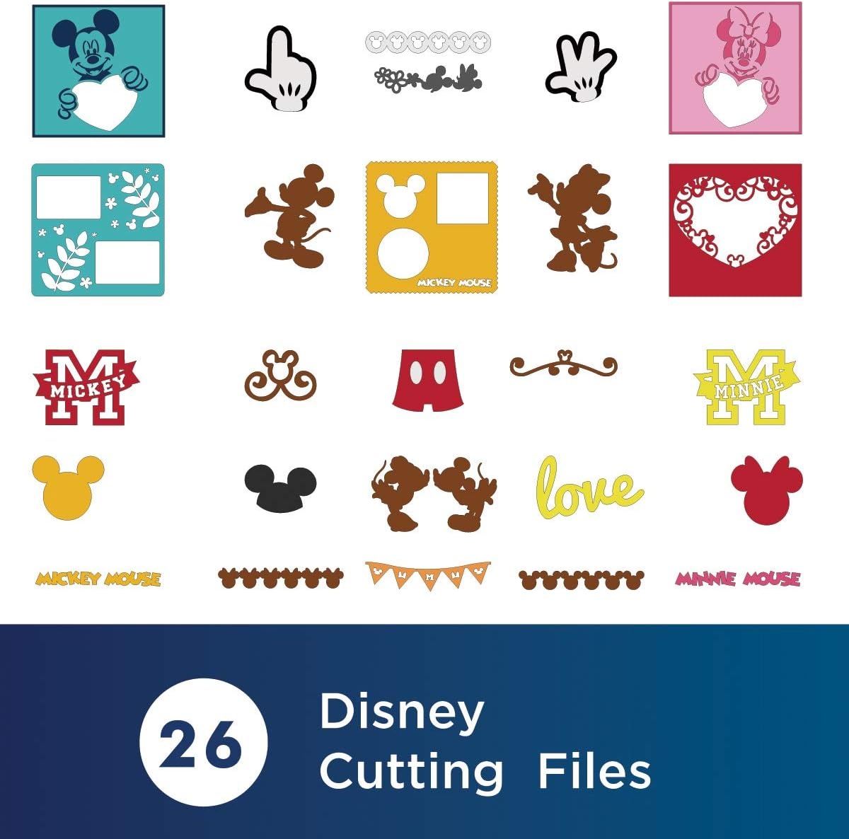 image:imageBrother ScanNCut Disney Pattern Collection 1 CADSNP01 Classic Mickey amp Minnie Mouse 26 Designs Disney Vinyl Decals DIY Valentines Cards Appliques with Mickey Ears Gloves Hearts Banners amp More