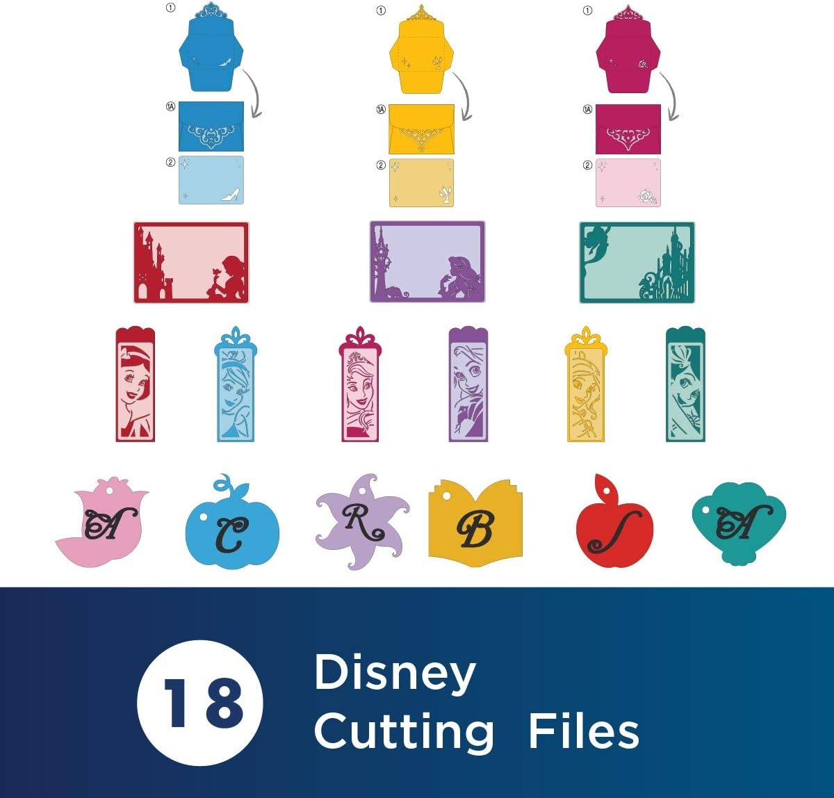 image:imageBrother ScanNCut Disney Pattern Collection 2 CADSNP02 Classic Disney Princesses 18 Designs for DIY Greeting Cards Bookmarks Gift Tags with Cinderella Belle Aurora Snow White Rapunzel and Ariel