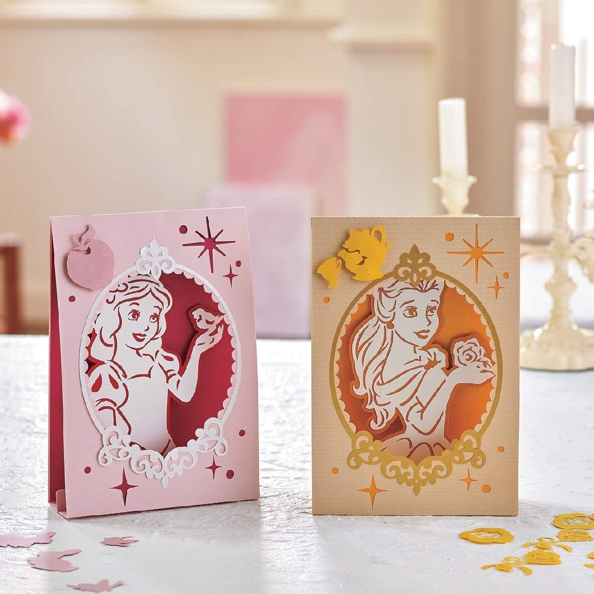 image:imageBrother ScanNCut Disney Snow White and Belle Paper Craft Collection CADSNP06 Includes 30 Intricate Designs for Shadowboxes PopUp Cards Rhinestone Templates and More