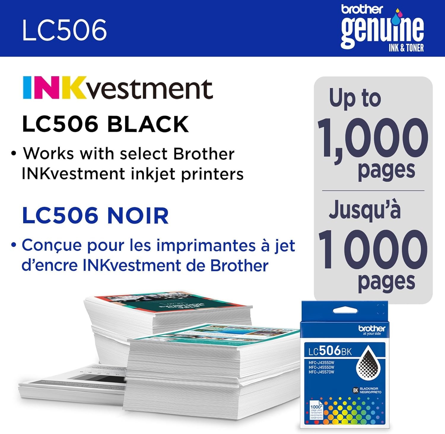 image:imageBrother Genuine LC506BK Standard Yield Black Ink Cartridge for use INKvestment 4355 4555 and 4557 PrintersBlack