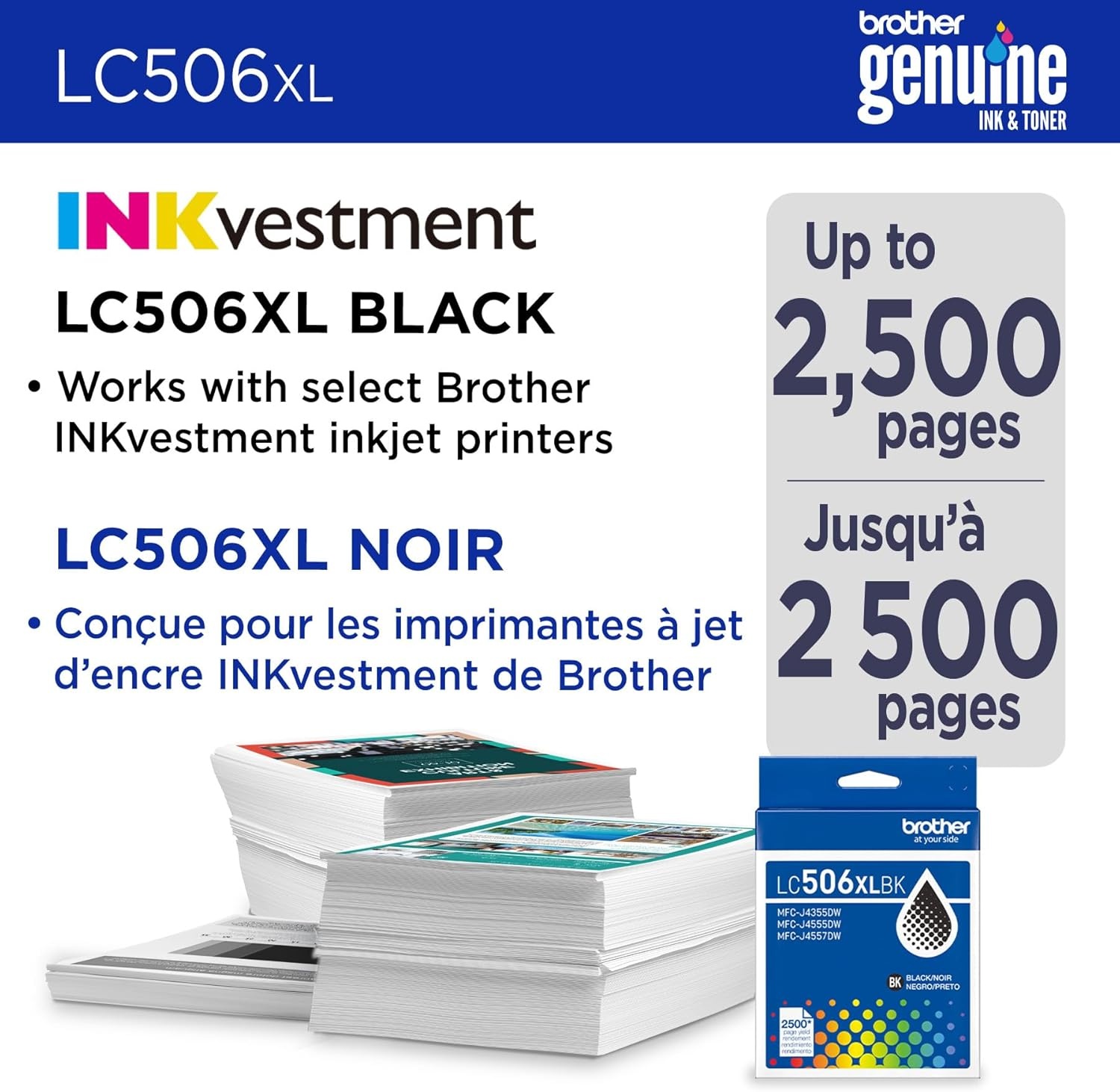 image:imageBrother Genuine LC506BK Standard Yield Black Ink Cartridge for use INKvestment 4355 4555 and 4557 PrintersBlack