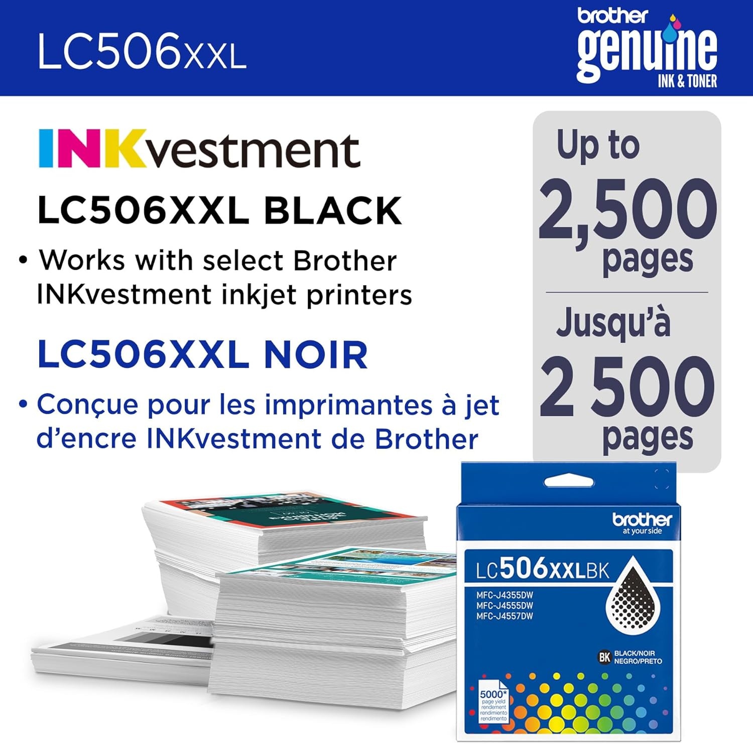 image:imageBrother Genuine LC506BK Standard Yield Black Ink Cartridge for use INKvestment 4355 4555 and 4557 PrintersBlack