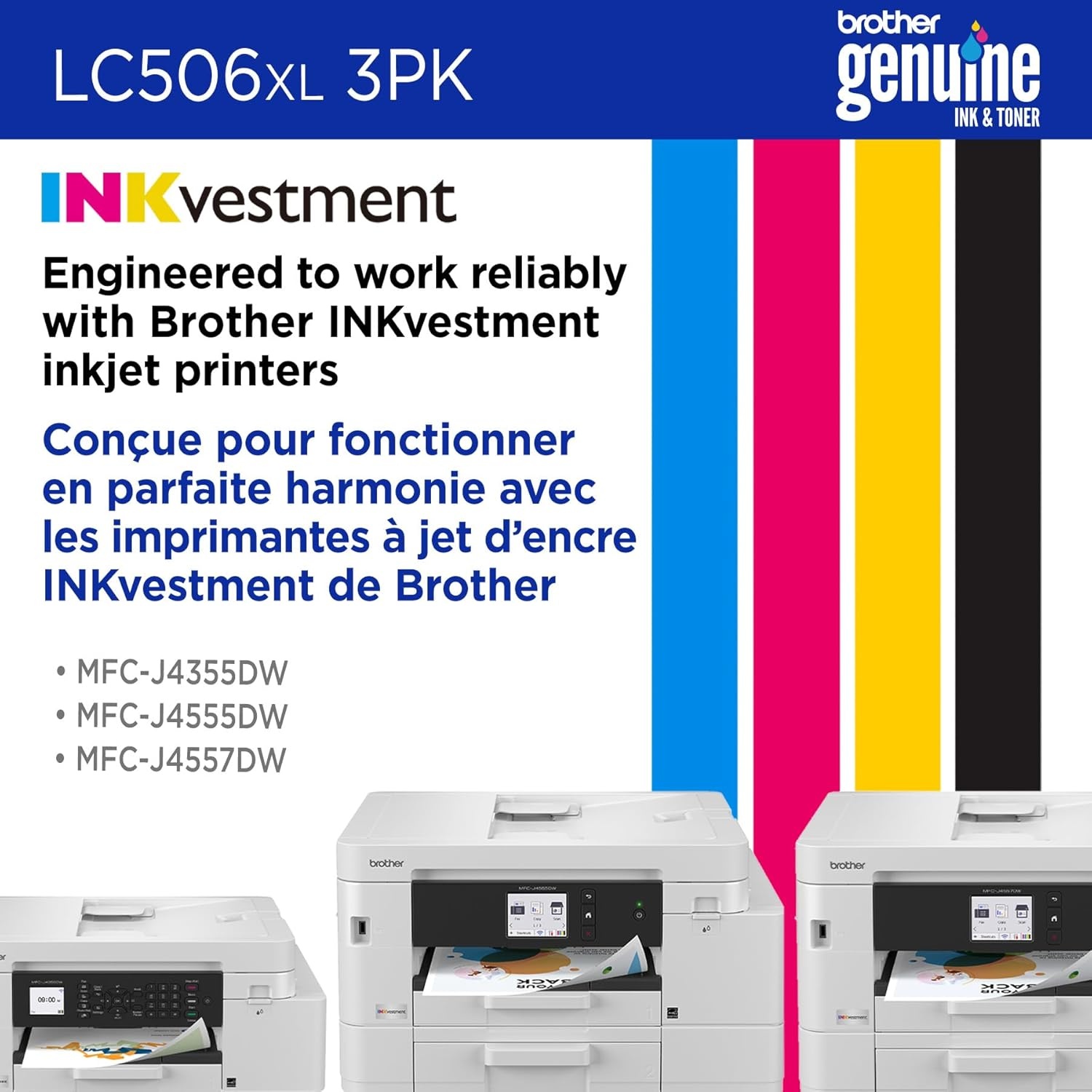 image:imageBrother Genuine LC506BK Standard Yield Black Ink Cartridge for use INKvestment 4355 4555 and 4557 PrintersColors One each of Cyan Magenta and Yellow