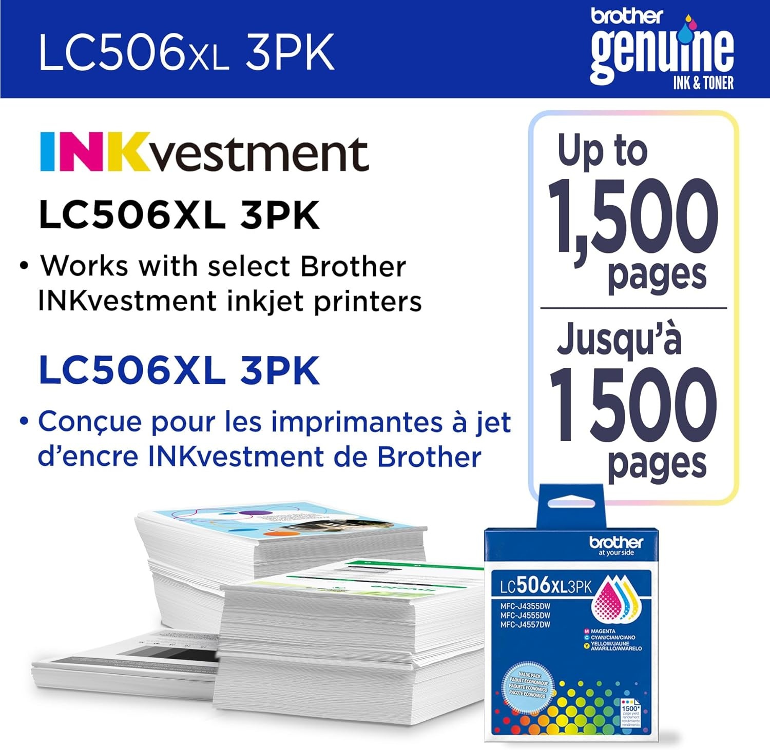 image:imageBrother Genuine LC506BK Standard Yield Black Ink Cartridge for use INKvestment 4355 4555 and 4557 PrintersColors One each of Cyan Magenta and Yellow