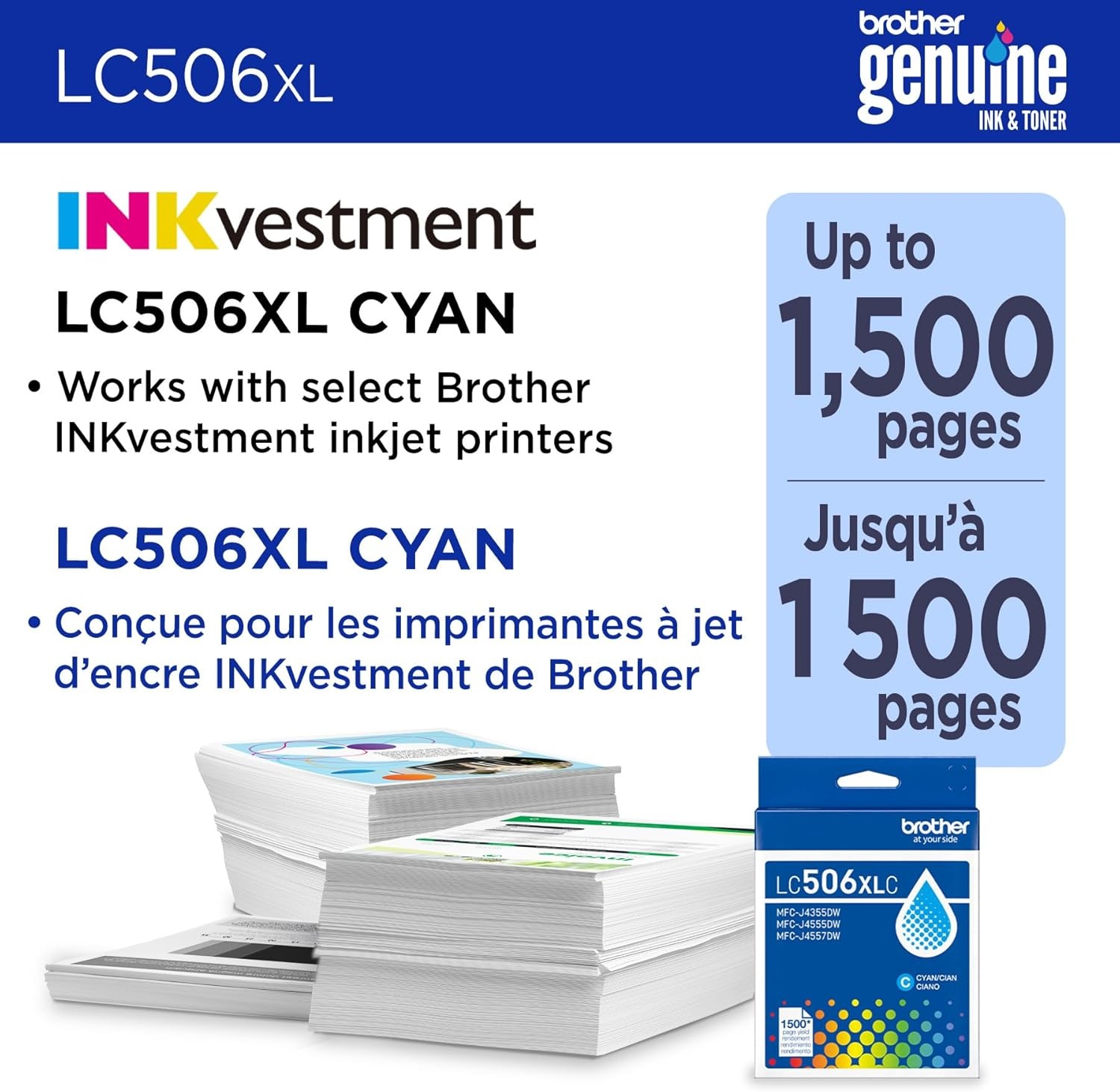 image:imageBrother Genuine LC506BK Standard Yield Black Ink Cartridge for use INKvestment 4355 4555 and 4557 PrintersCyan