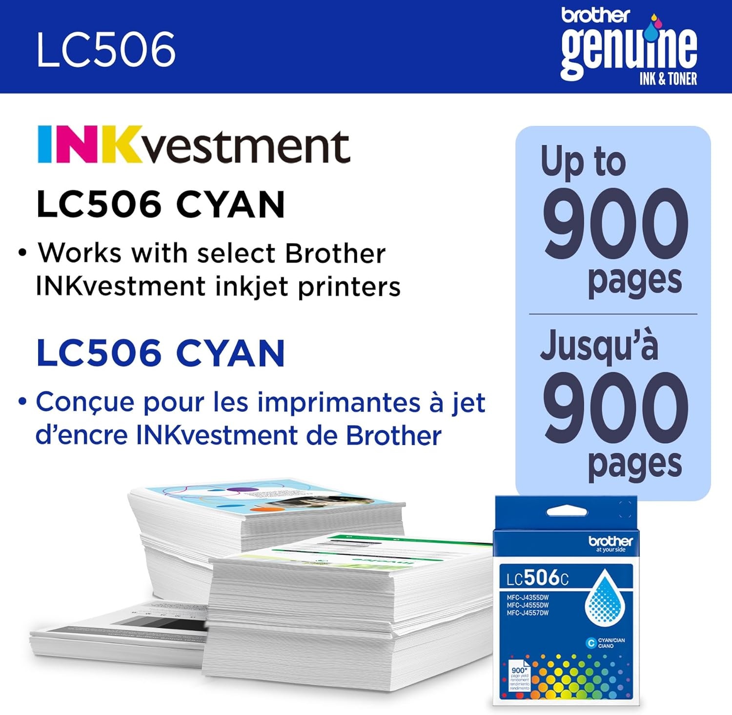 image:imageBrother Genuine LC506BK Standard Yield Black Ink Cartridge for use INKvestment 4355 4555 and 4557 PrintersCyan