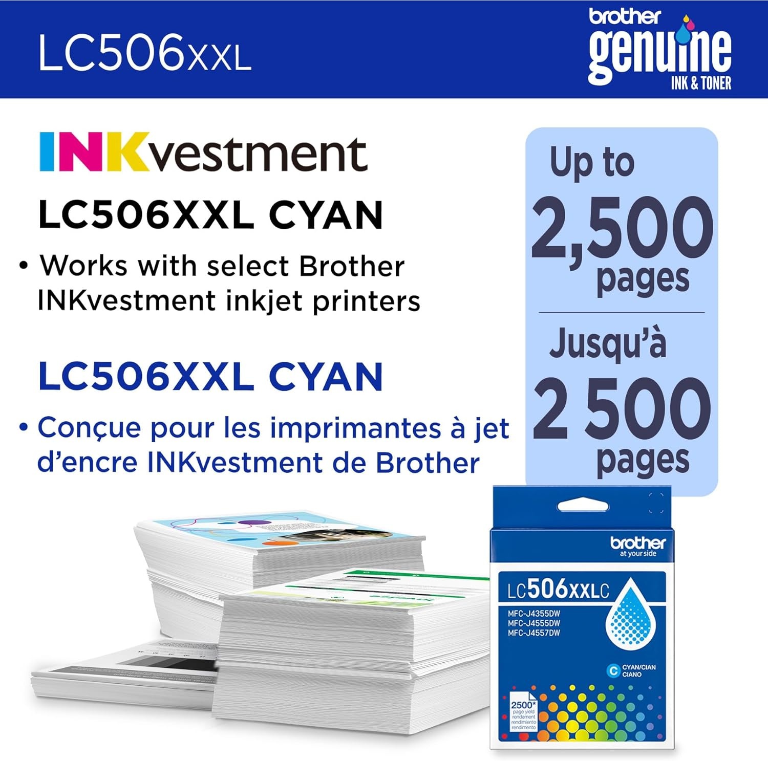 image:imageBrother Genuine LC506BK Standard Yield Black Ink Cartridge for use INKvestment 4355 4555 and 4557 PrintersCyan