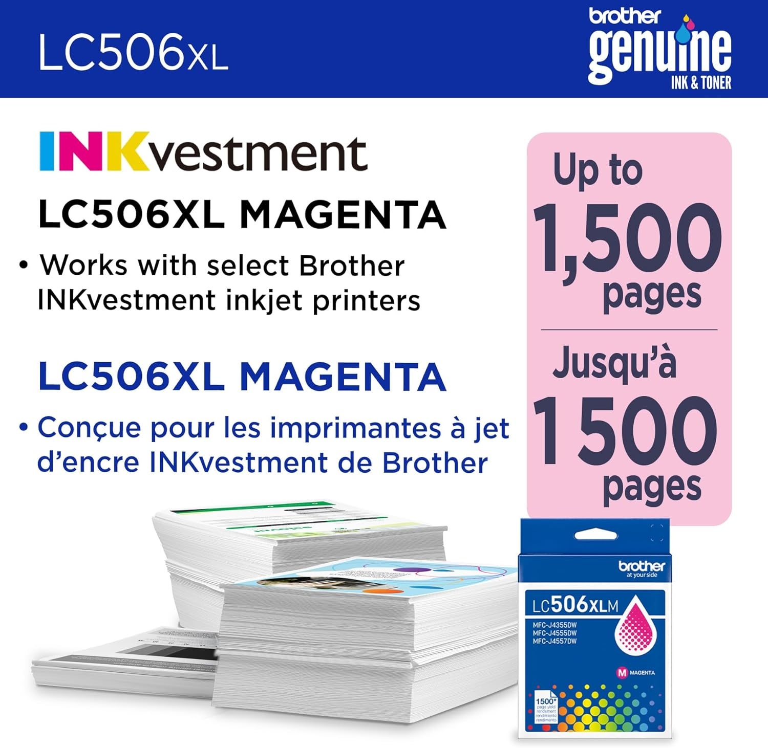 image:imageBrother Genuine LC506BK Standard Yield Black Ink Cartridge for use INKvestment 4355 4555 and 4557 PrintersMagenta
