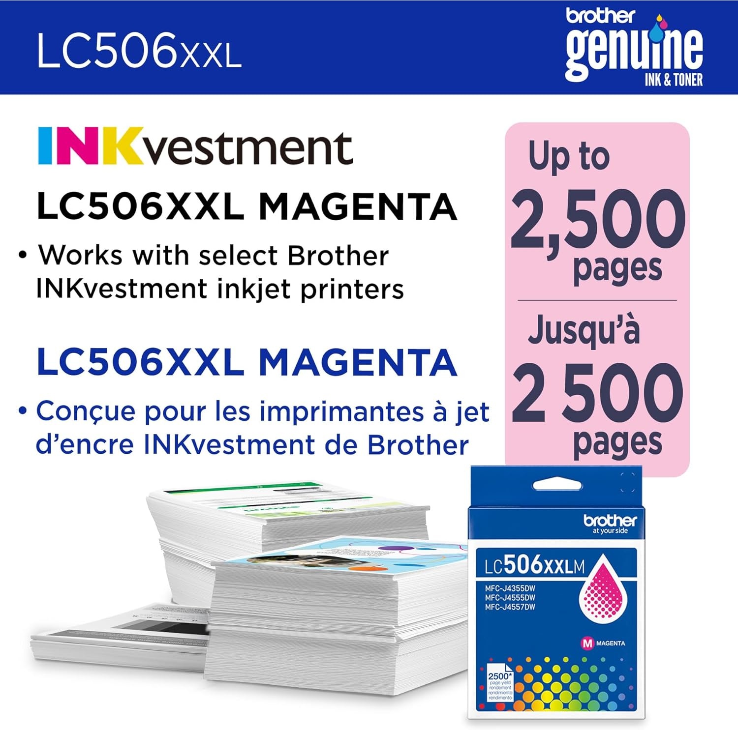 image:imageBrother Genuine LC506BK Standard Yield Black Ink Cartridge for use INKvestment 4355 4555 and 4557 PrintersMagenta