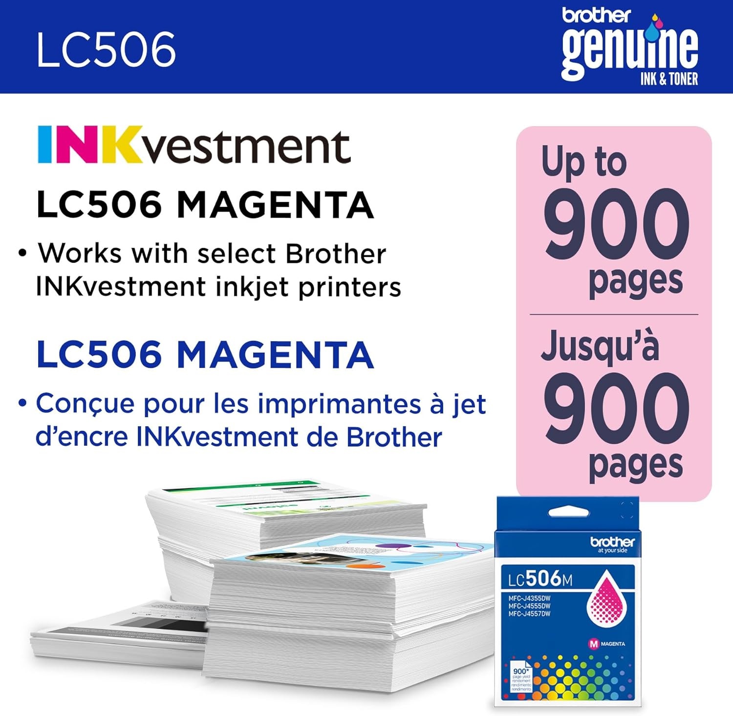 image:imageBrother Genuine LC506BK Standard Yield Black Ink Cartridge for use INKvestment 4355 4555 and 4557 PrintersMagenta