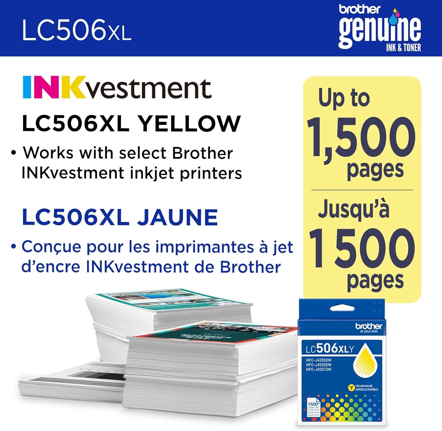 image:imageBrother Genuine LC506BK Standard Yield Black Ink Cartridge for use INKvestment 4355 4555 and 4557 PrintersYellow