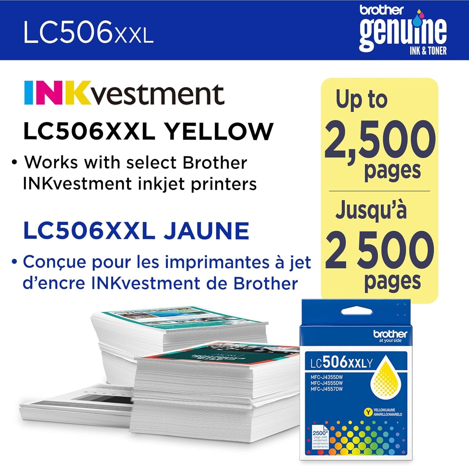image:imageBrother Genuine LC506BK Standard Yield Black Ink Cartridge for use INKvestment 4355 4555 and 4557 PrintersYellow