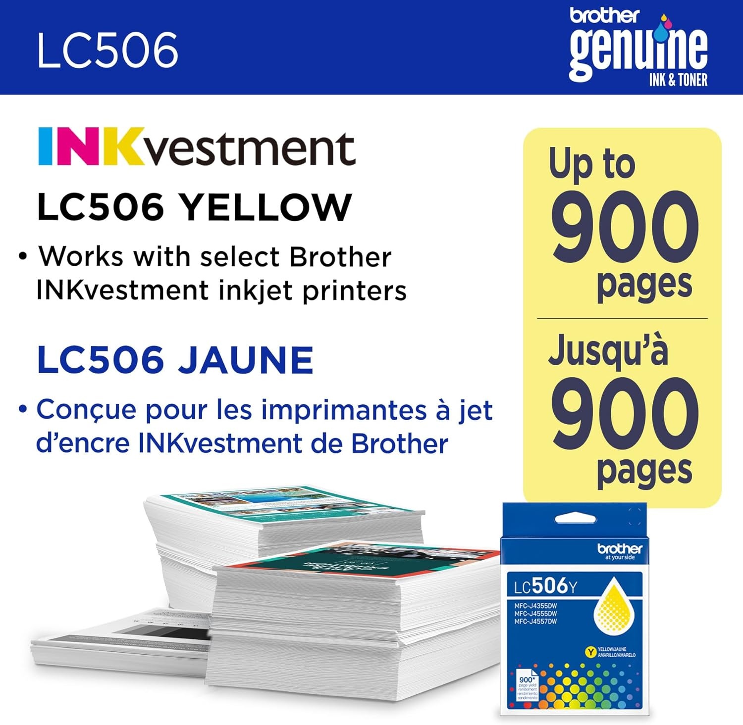 image:imageBrother Genuine LC506BK Standard Yield Black Ink Cartridge for use INKvestment 4355 4555 and 4557 PrintersYellow