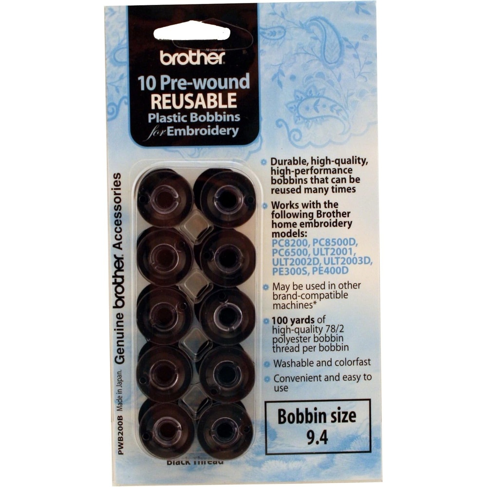 image:imageBrother Sewing Brother PWB200B Prewound Embroidery Bobbin Thread 10 Piece BlackBlack