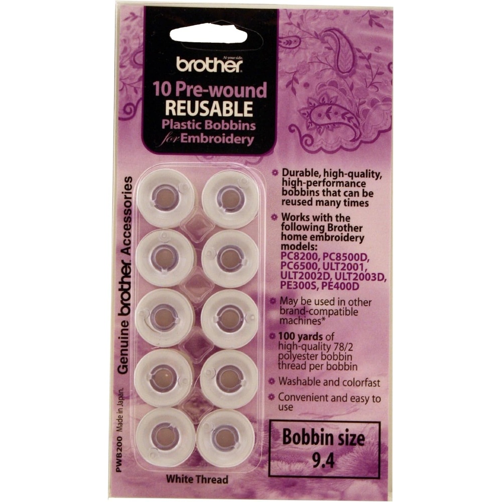 image:imageBrother Sewing Brother PWB200B Prewound Embroidery Bobbin Thread 10 Piece BlackWhite