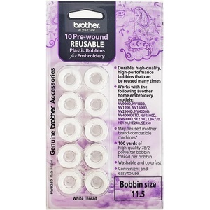 image:imageBrother PWB250B Prewound Embroidery Bobbin Thread 10 Piece Black 60 Weight Bobbin Size 115 for Machine EmbroideryWhite